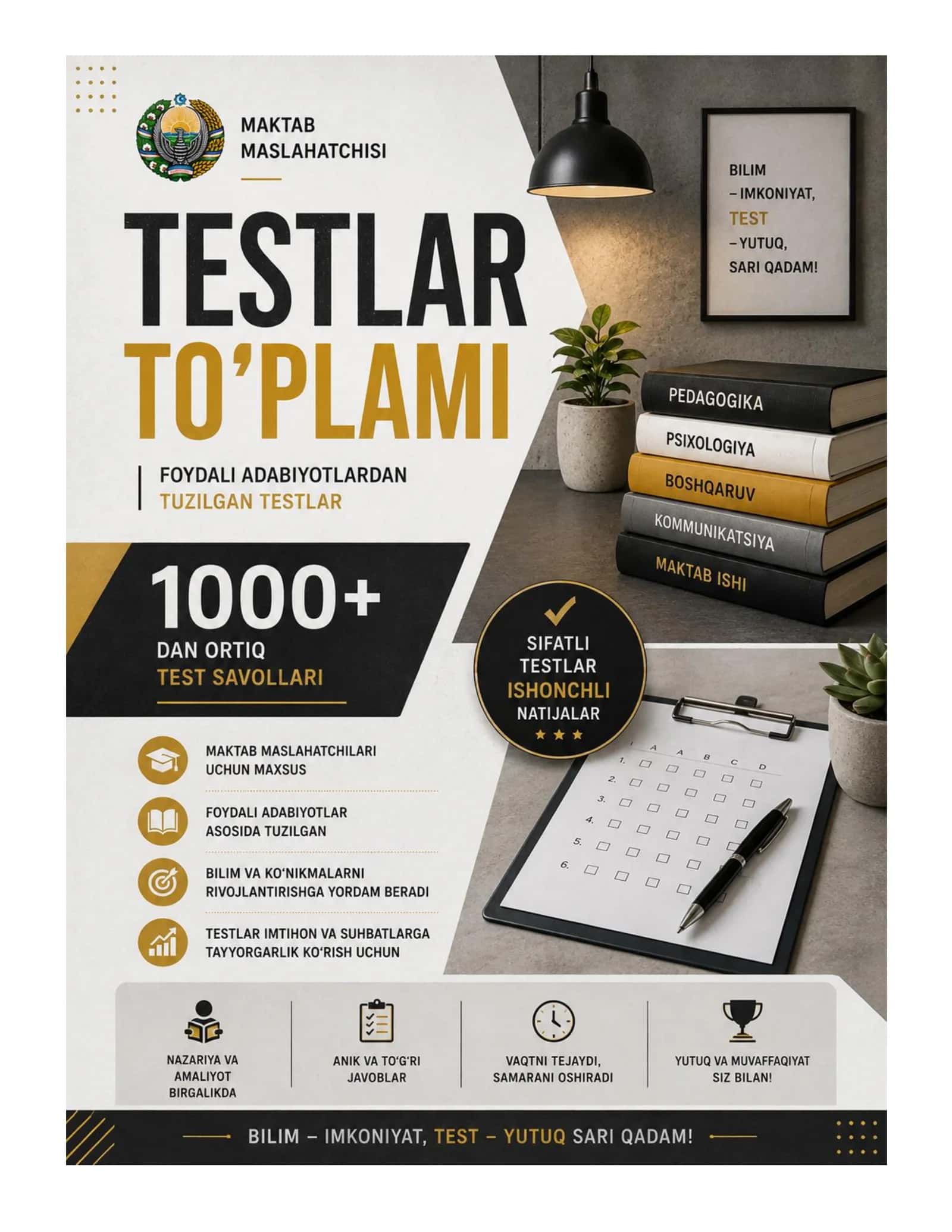 MAKTAB MASLAHATCHISI LAVOZIMIGA ISHGA KIRISH TEST SINOVlARI 2