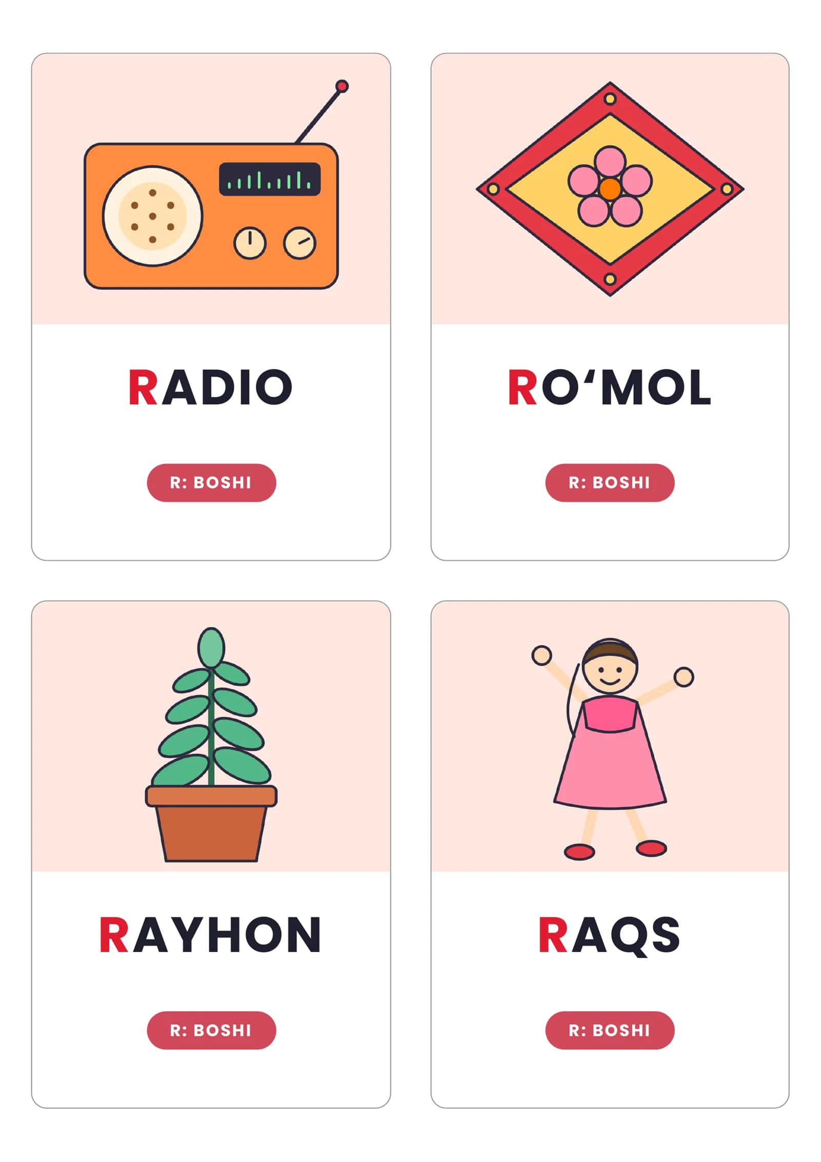 R tovushi: logopedik rasmli kartochkalar 2