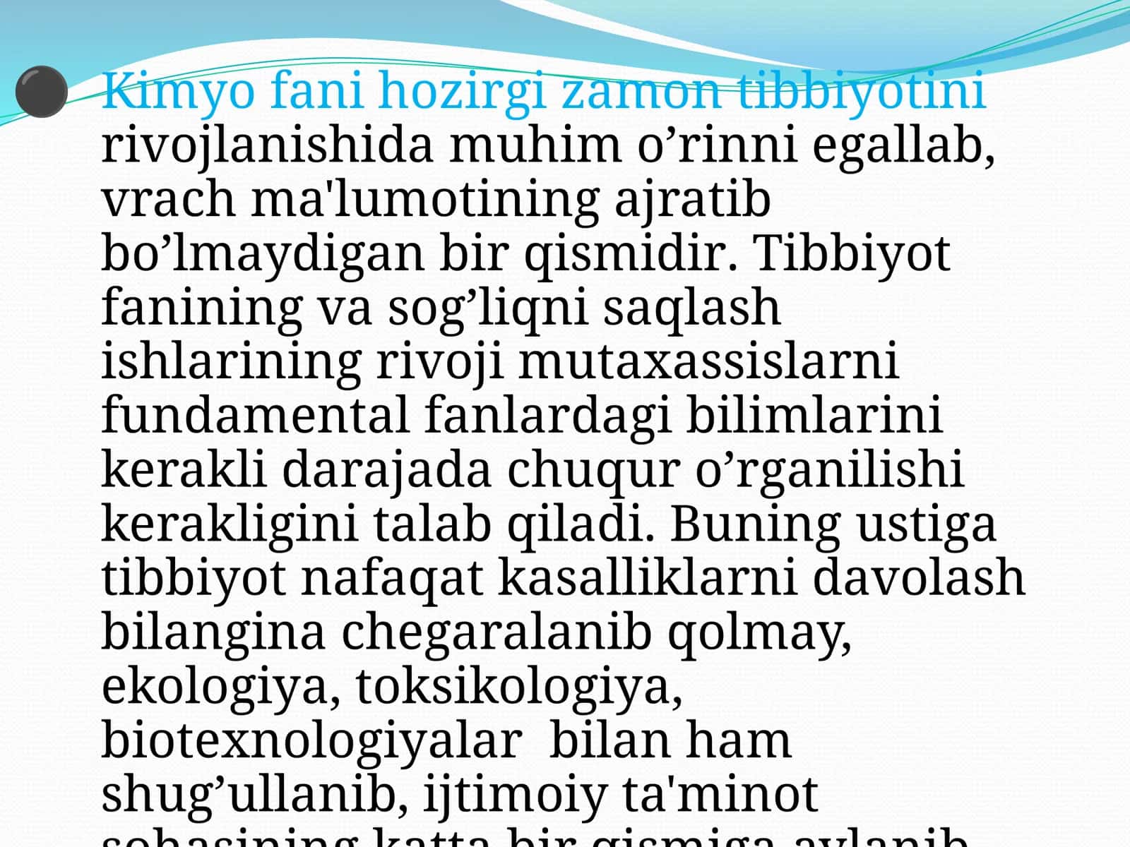 Tibbiy kimyoga kirish. Bufer sistemalar. Kompleks birikmalar. Termodinamika va kimyoviy termodinamika, Elektrolit eritmalarining elektr o‘tkazuvchanligi 2