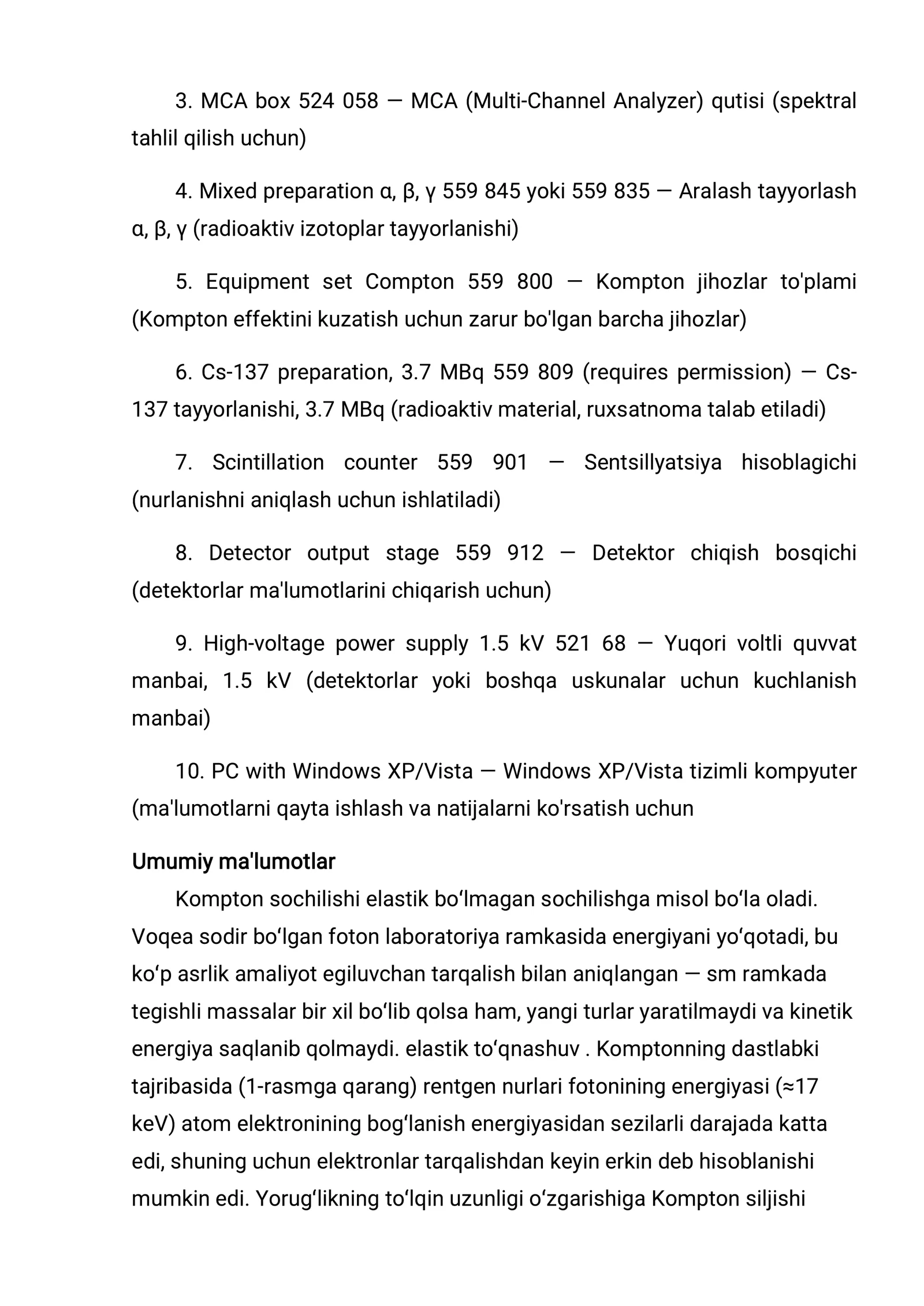 Kompton effektini kuzatish 2