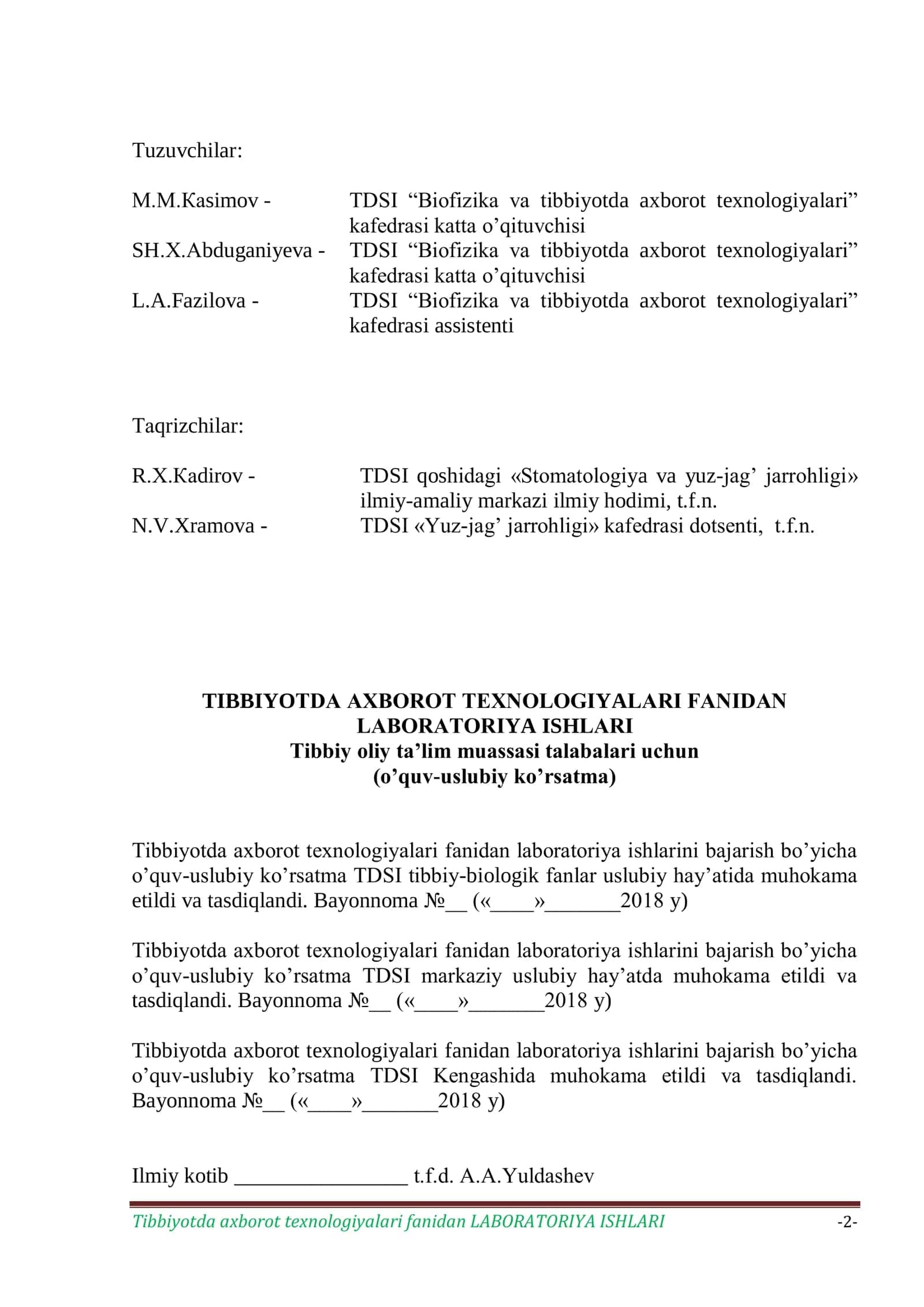 TIBBIYOTDА АXBOROT TEXNOLOGIYALARI FАNIDAN LАBORАTORIYA ISHLARI 2