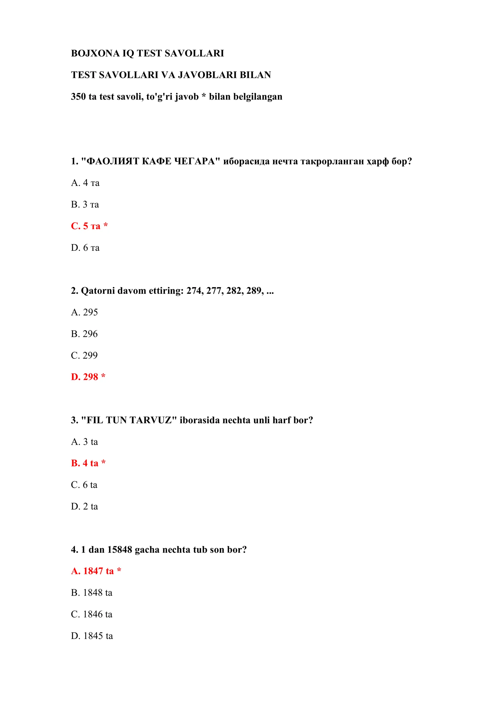 BOJXONA IQ TEST SAVOLLARI 2