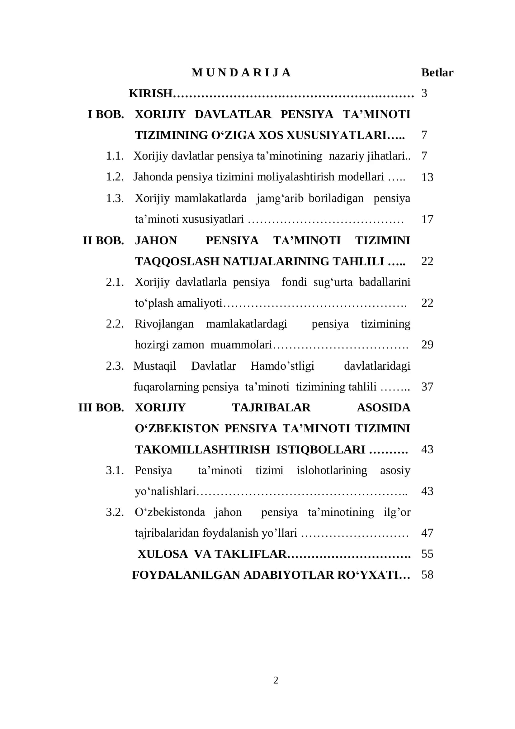 JAHONDAGI PENSIYA TA’MINOTI TIZIMLARI, ULARNING O‘ZIGA XOS XUSUSIYATLARI 2