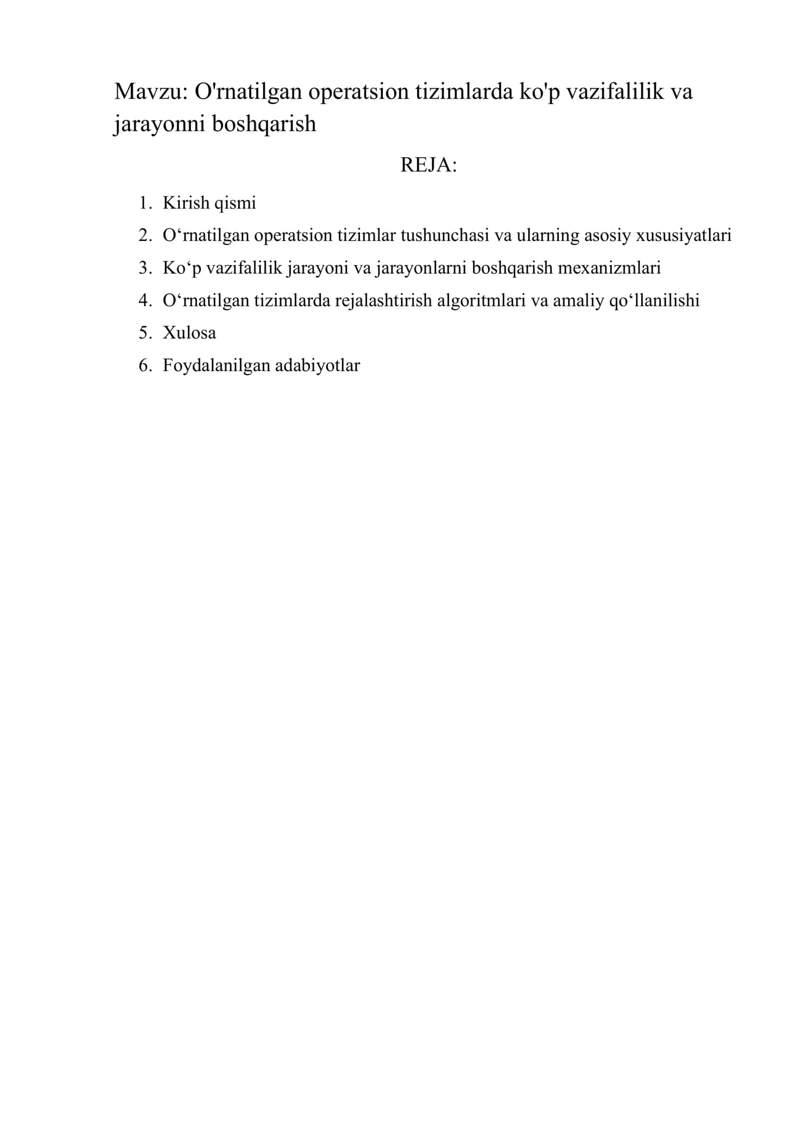 O‘rnatilgan operatsion tizimlarda ko'p vazifalilik va jarayonni boshqarish 2