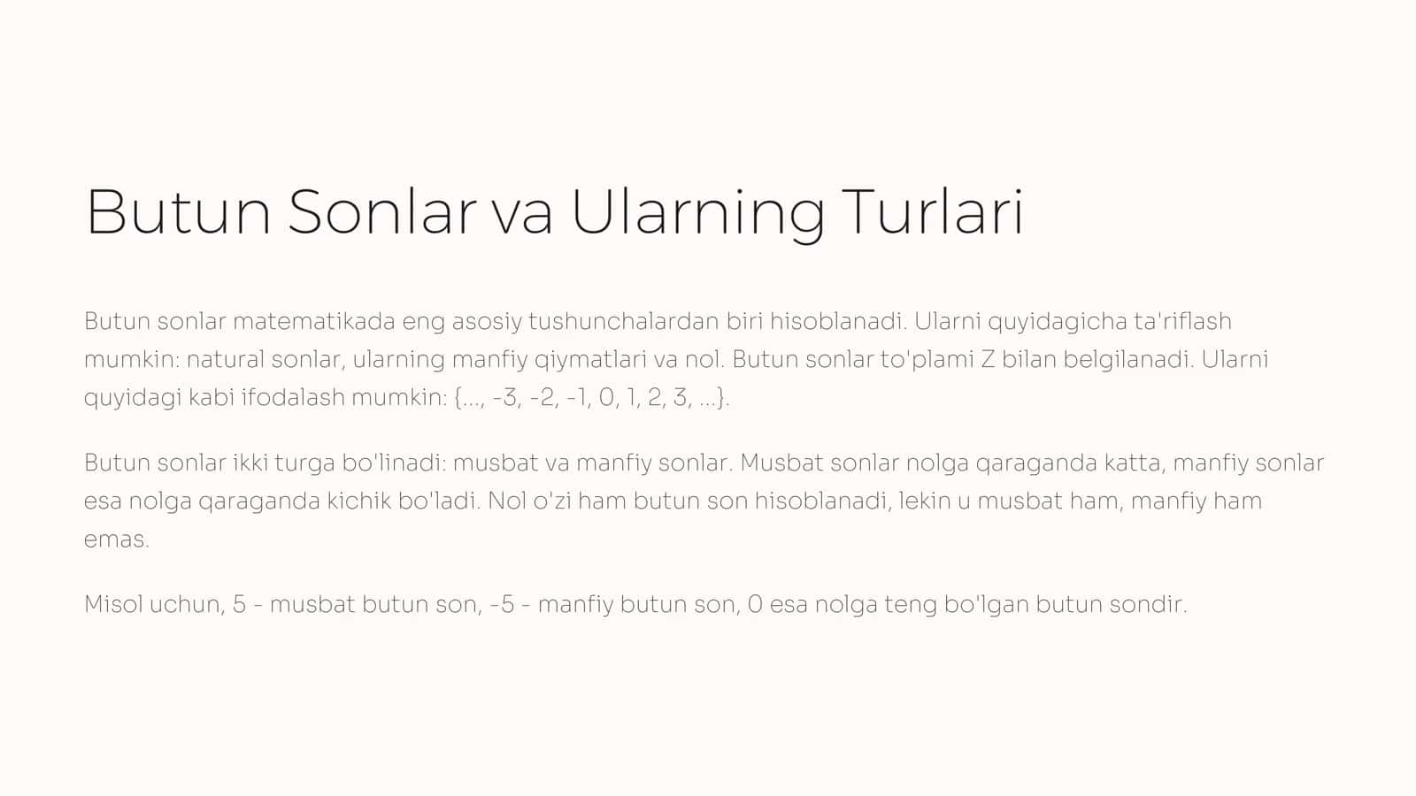 Butun Sonlar va Ularning Turlari 2