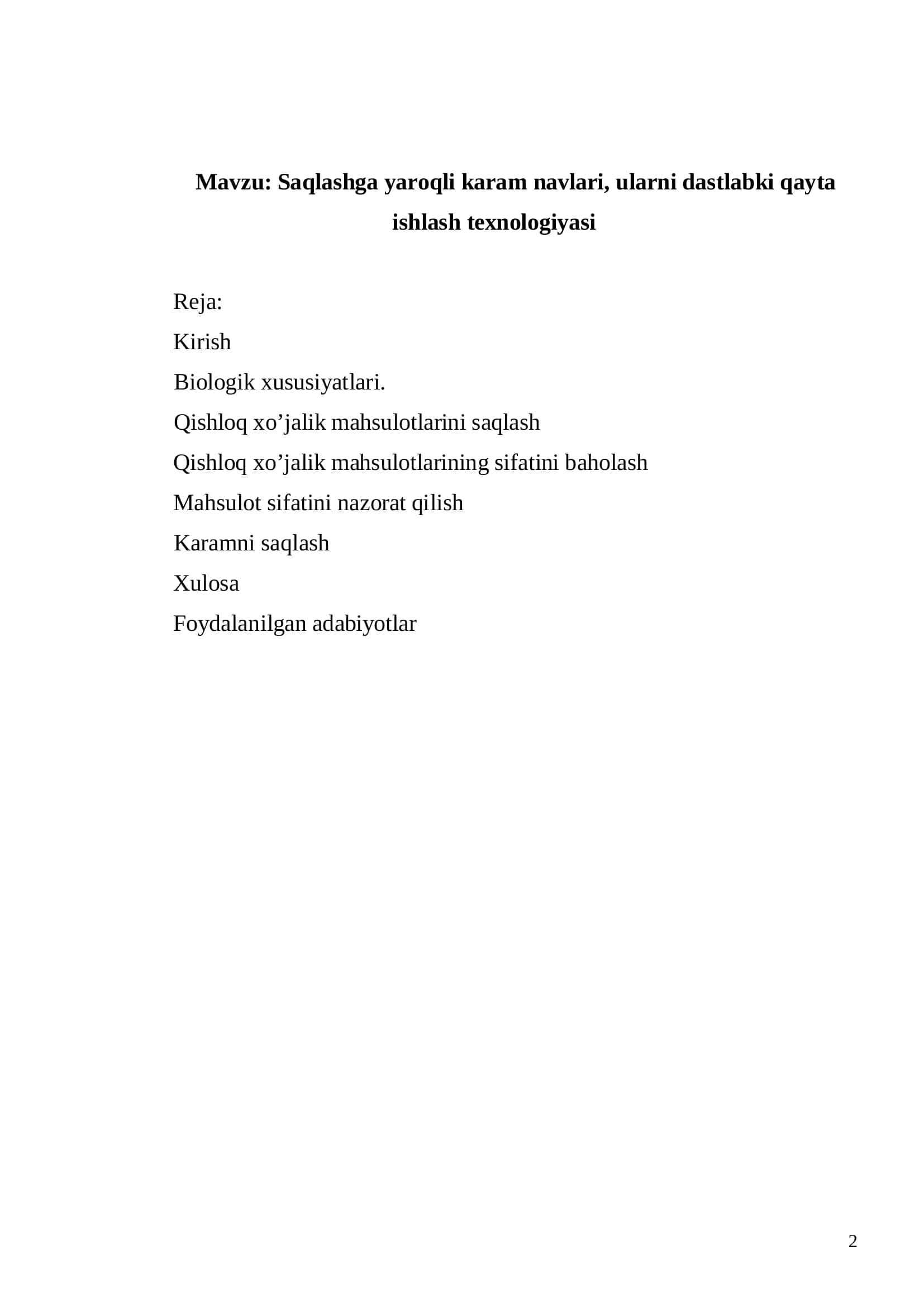 Saqlashga yaroqli karam navlari, ularni dastlabki qayta ishlash texnologiyasi 2