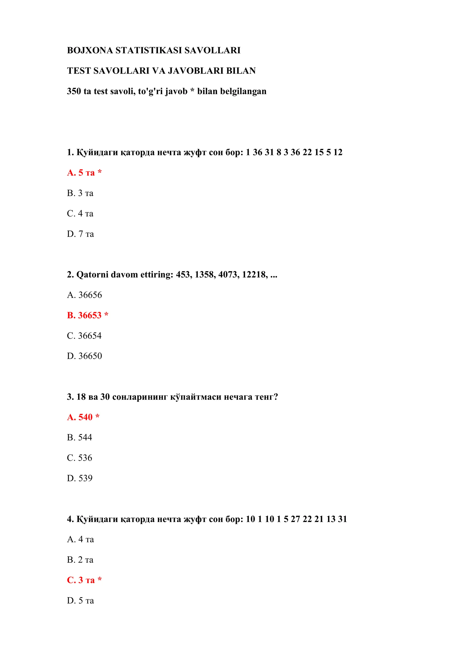 BOJXONA STATISTIKASI SAVOLLARI 2
