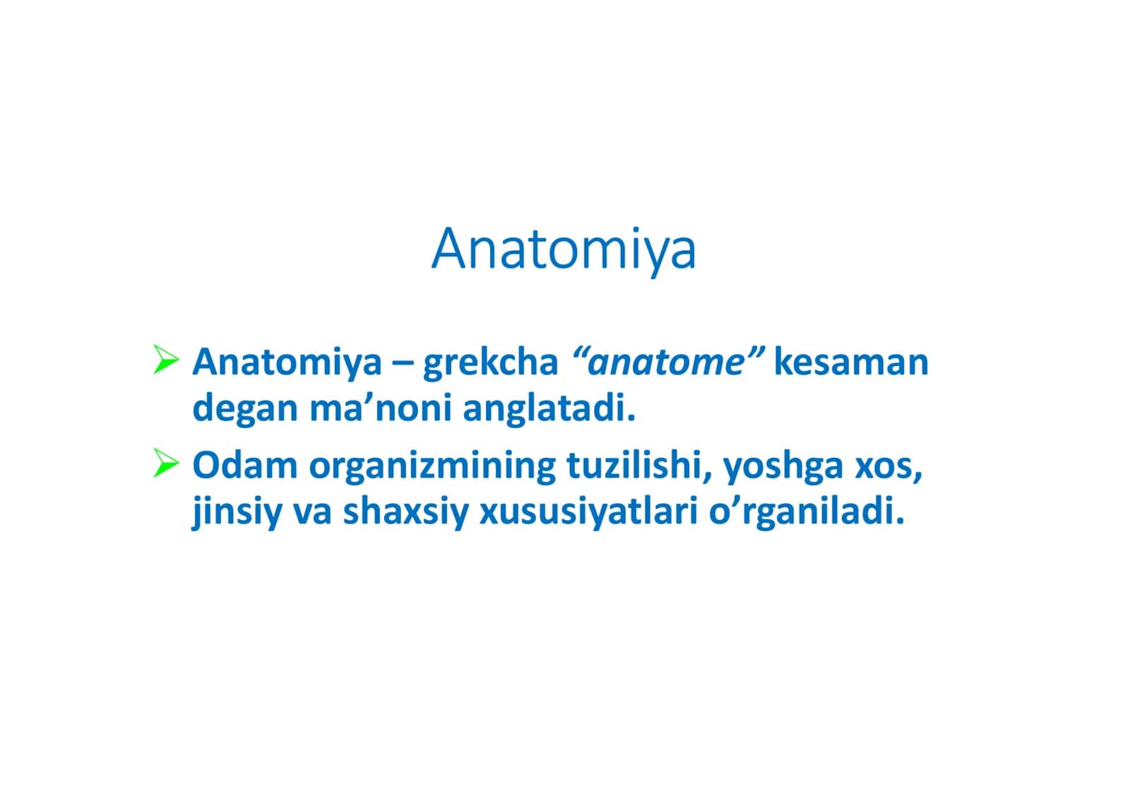 Anatomiya moduliga kirish. Anatomiyani o‘rganish usullari. Suyaklar tuzilishini umumiy tamoyillari. 2