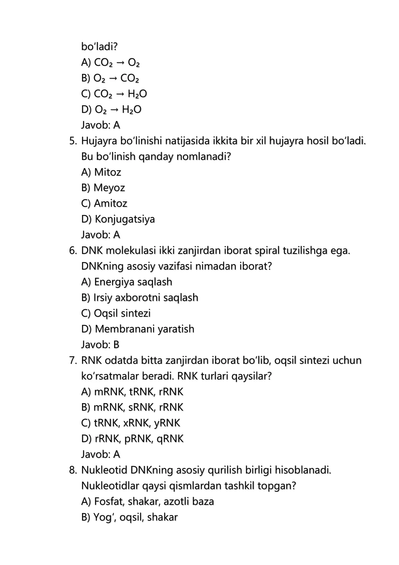 11-sinf Biologiya – Milliy Sertifikat Testi (100 savol) 2