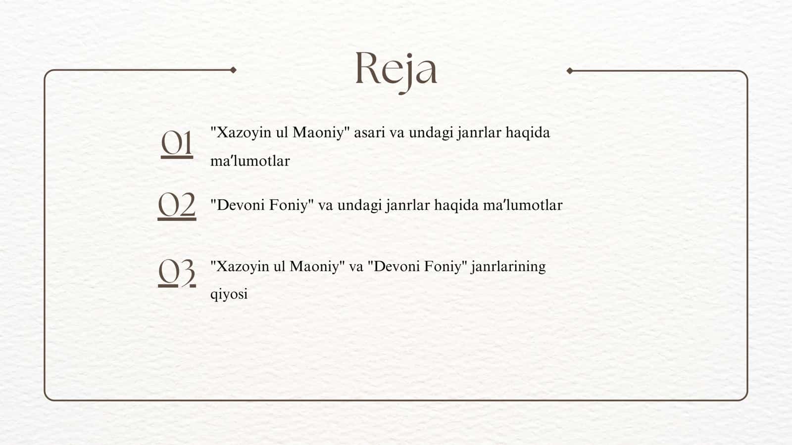 Xazoyin ul Maoniy va Devoni Foniyjanrlari qiyosi 2