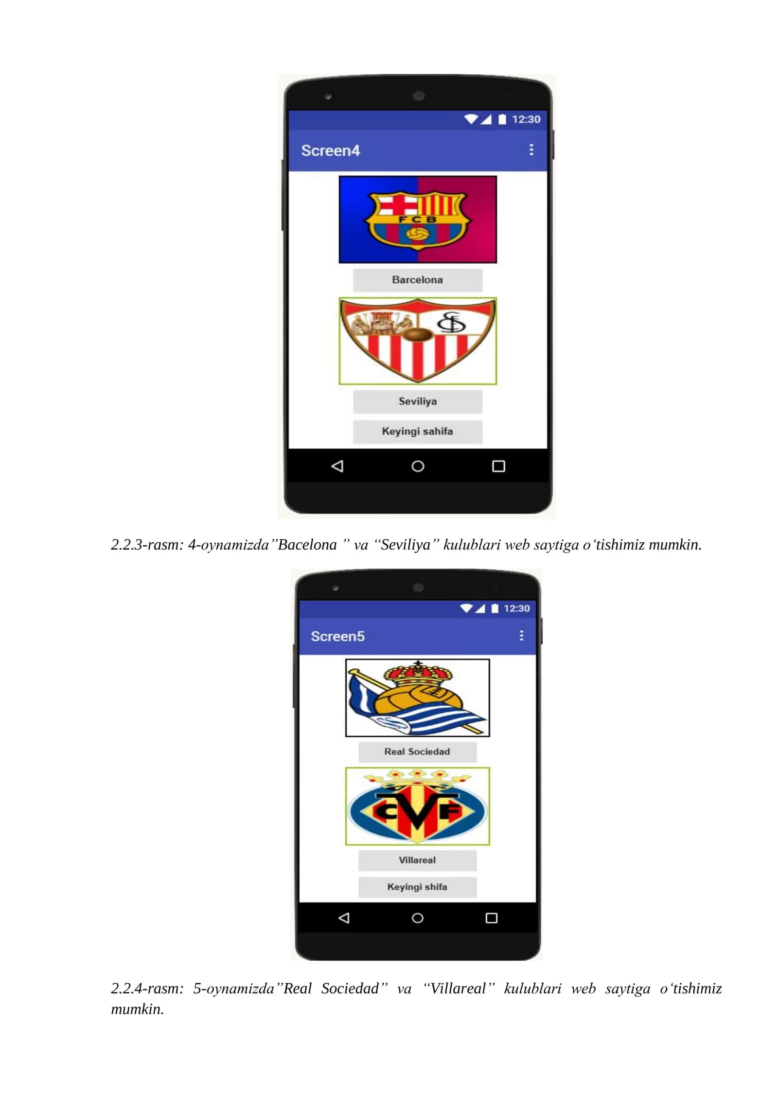 Futbol jamoasi mobil ilovasi dasturiy qismi 2