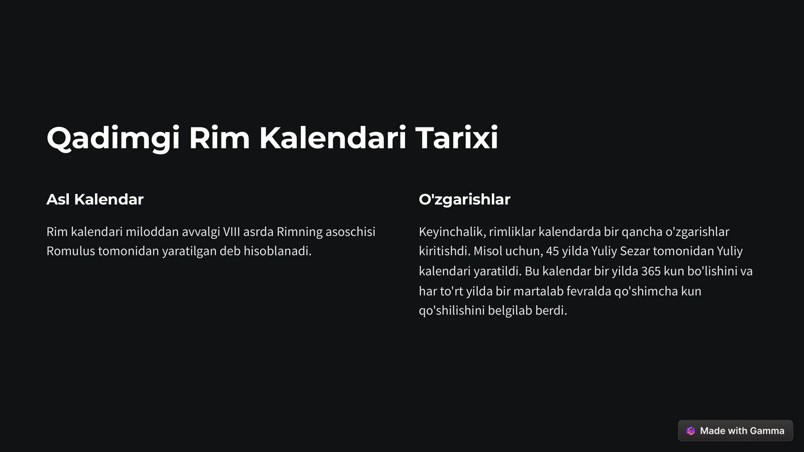 Rim Sonlari va Rim Kalendari 2
