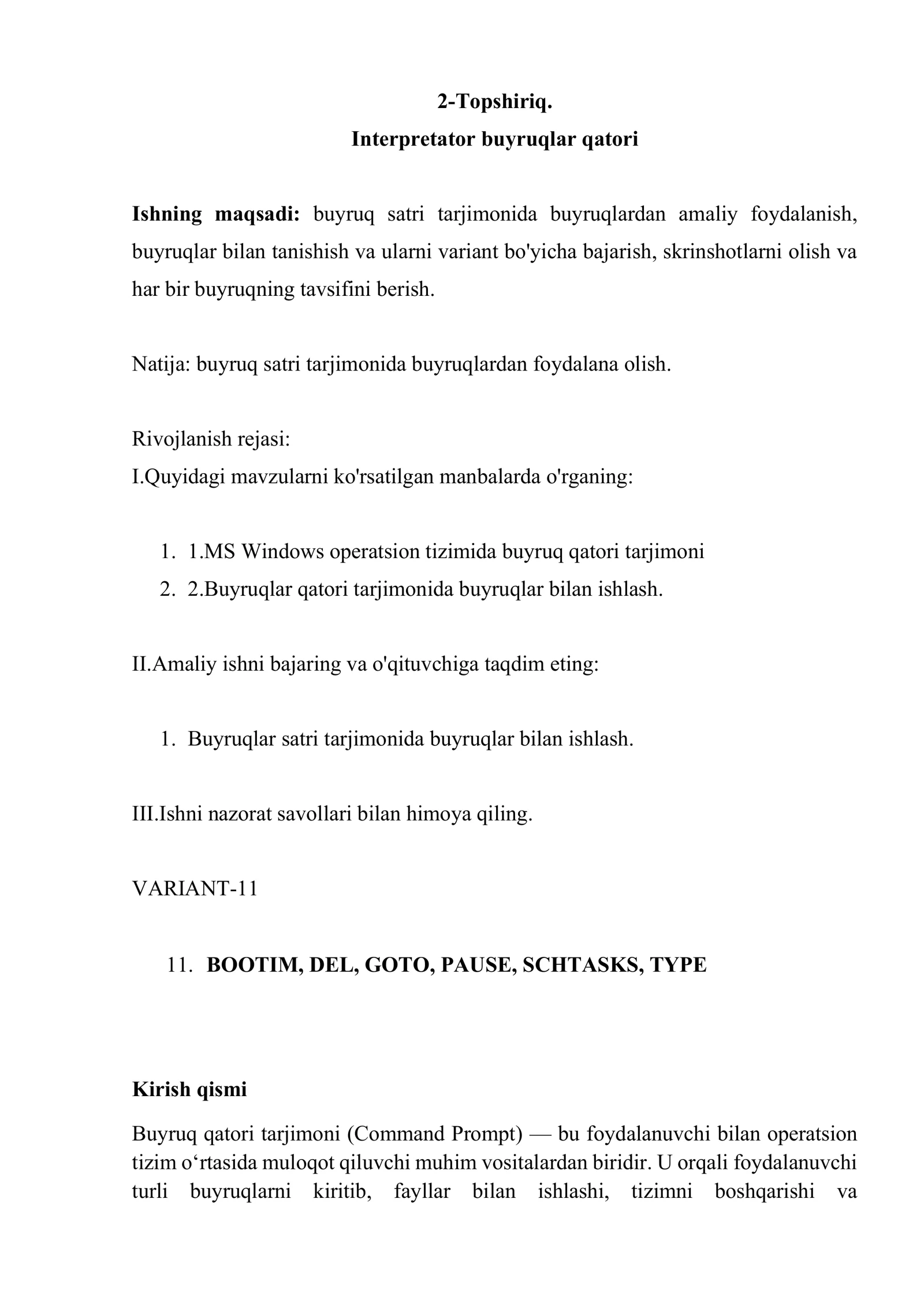 Interpetator buyruqlar qatori 2