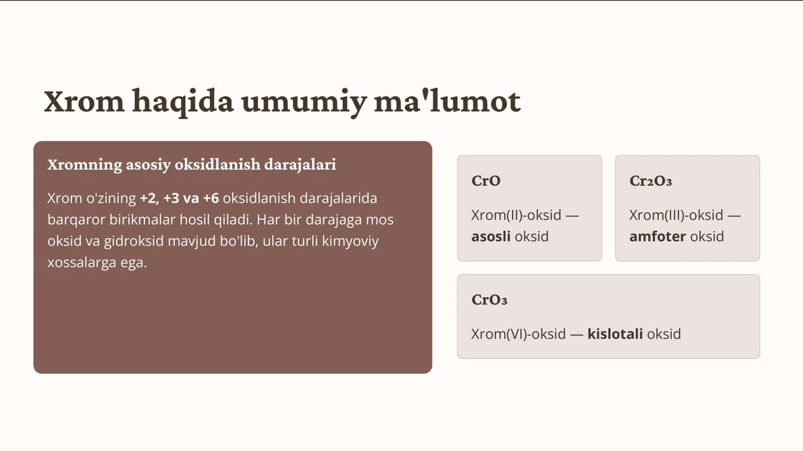 Xromning II, III, VI Valentli Birikmalari 2
