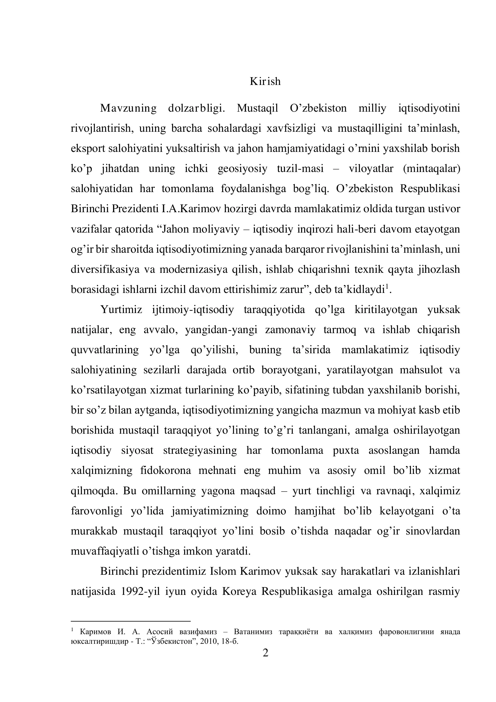Mustaqil O’zbekiston milliy iqtisodiyotini rivojlantirish 2
