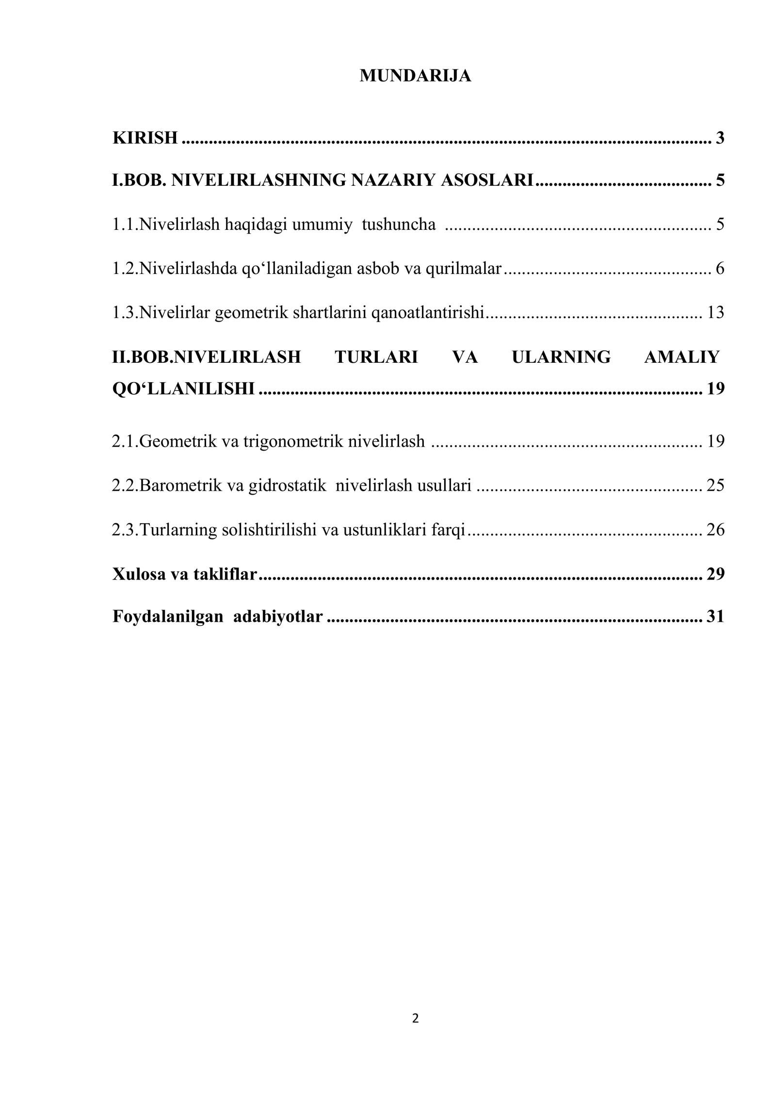KURS ISHI "Nivelirlash va uning turlari" 2