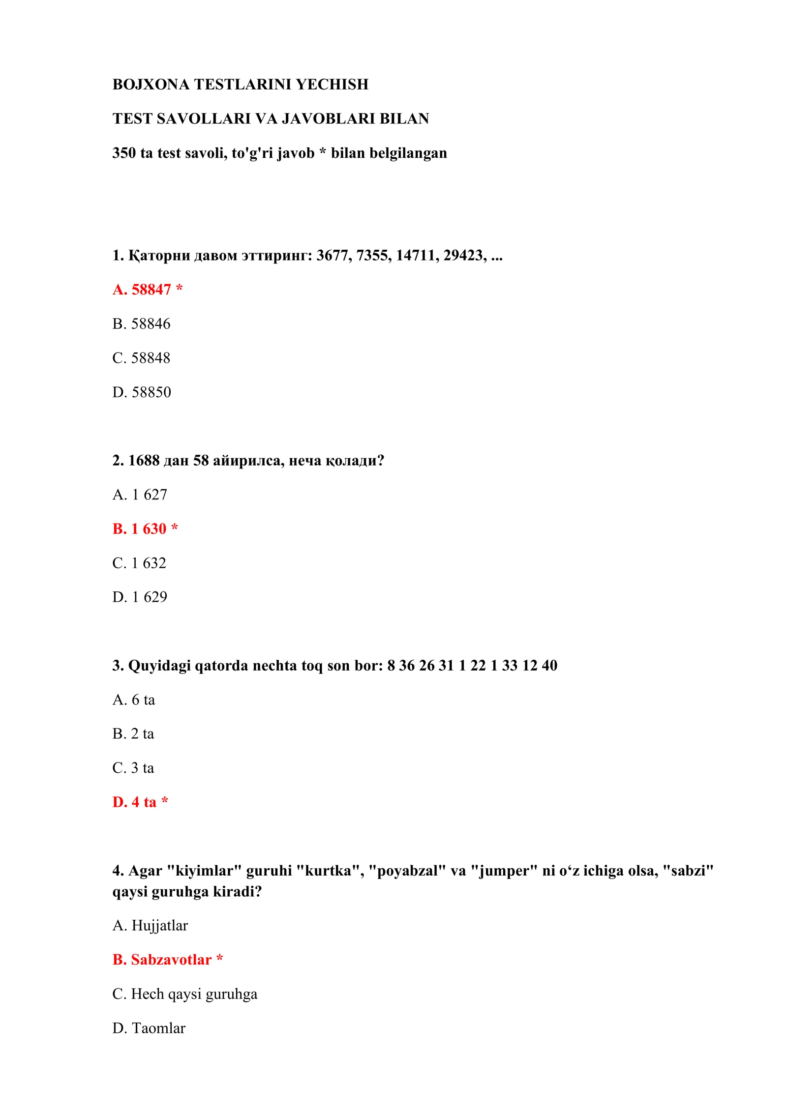 BOJXONA TESTLARINI YECHISH 2