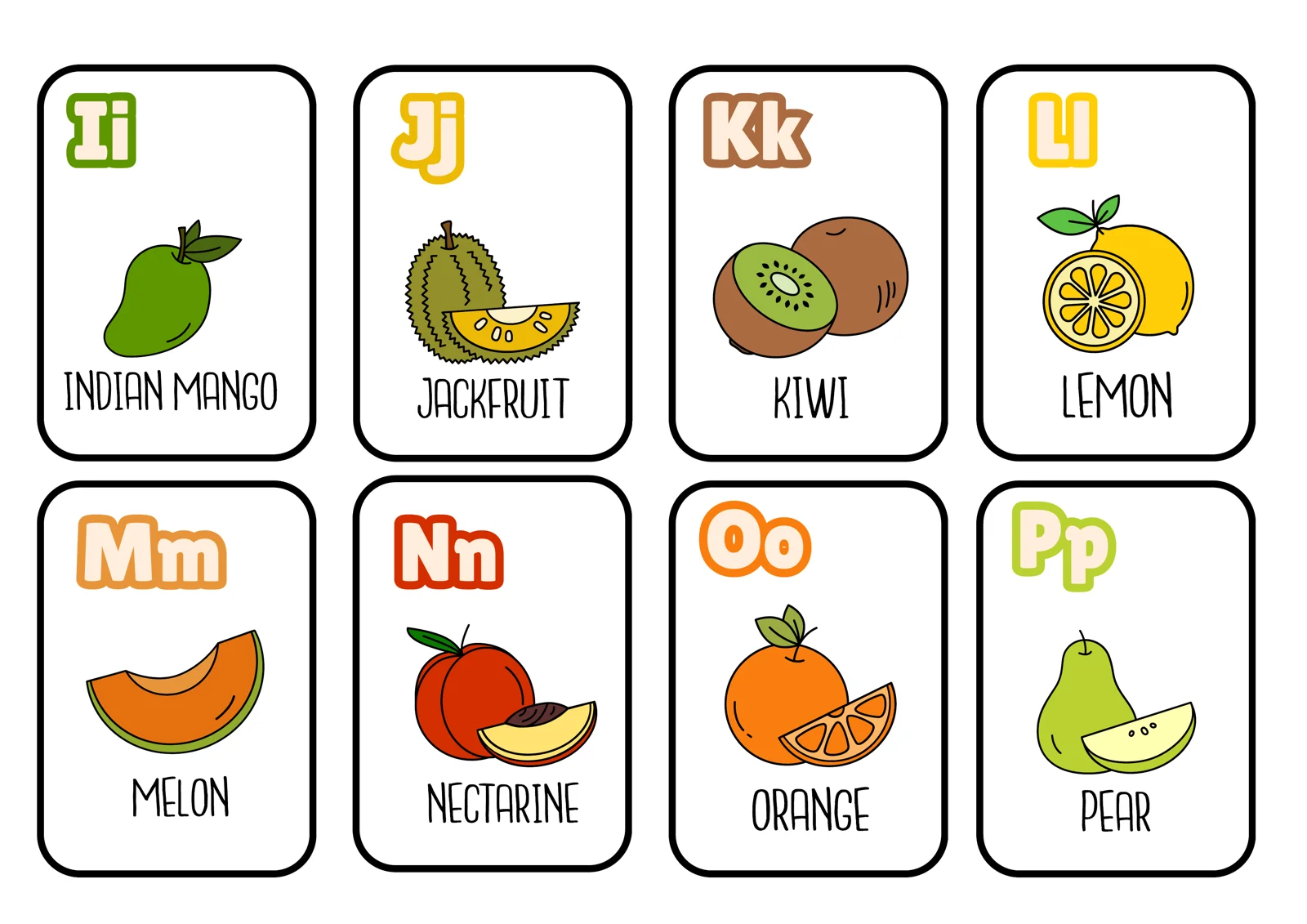 Rangli Meva-Alifbo Kartochkalari (A-Z) — Bolalar uchun ingliz tili darsligi 2