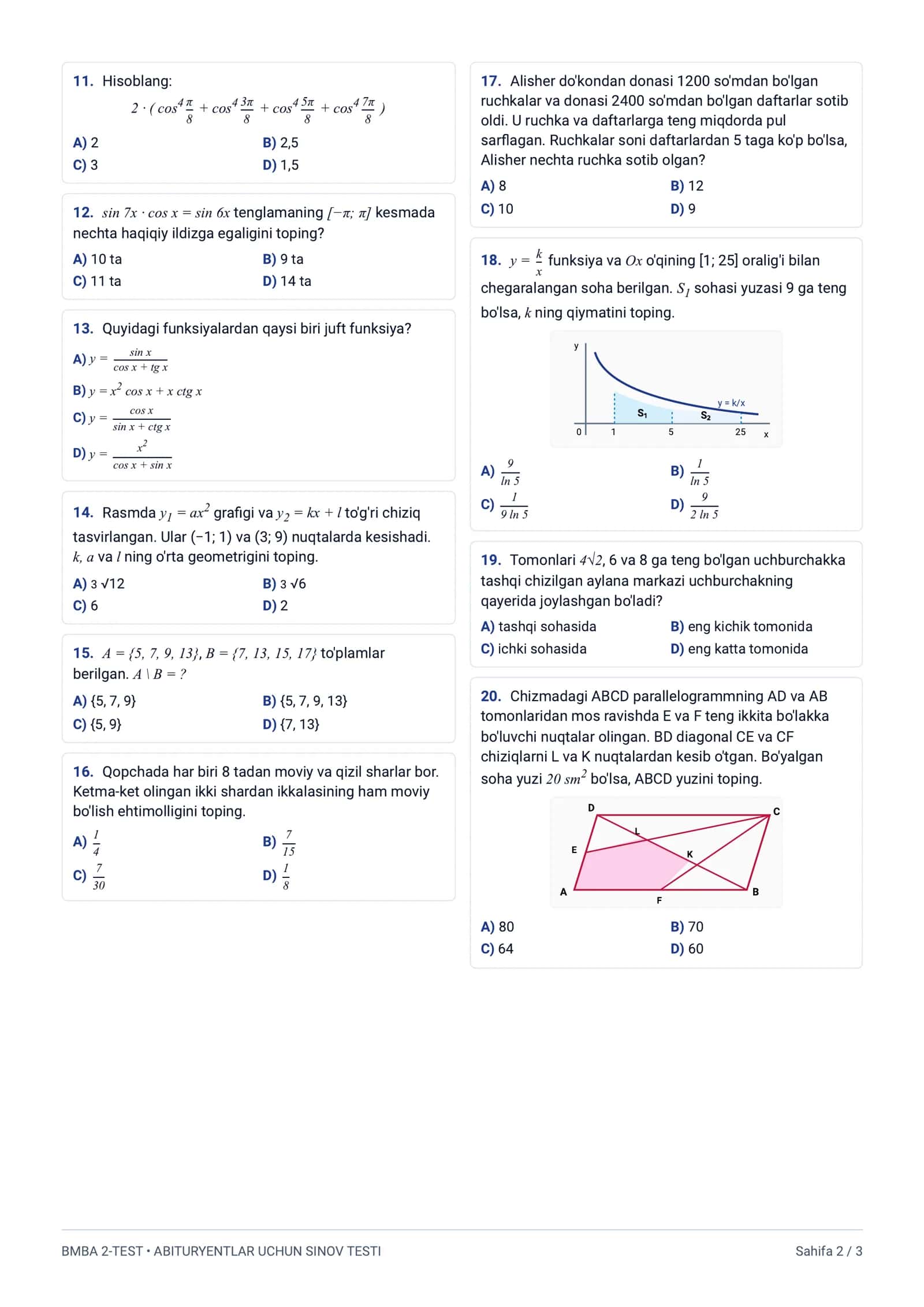 BMBA 2-TEST matematika 2