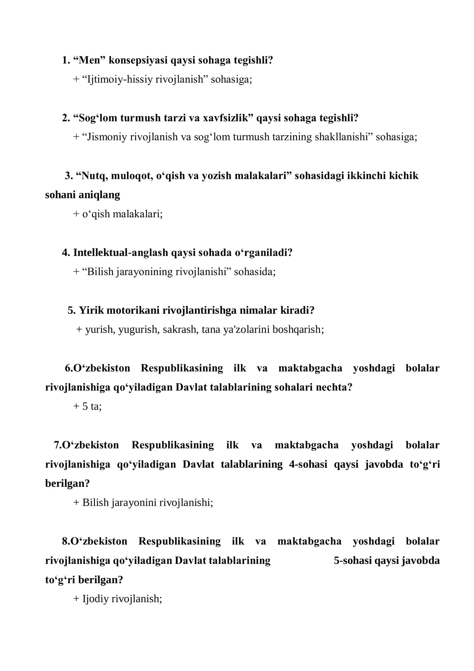 Maktabgacha ta'lim tashkilotlari mutaxassislari uchun test savollari 200- 2