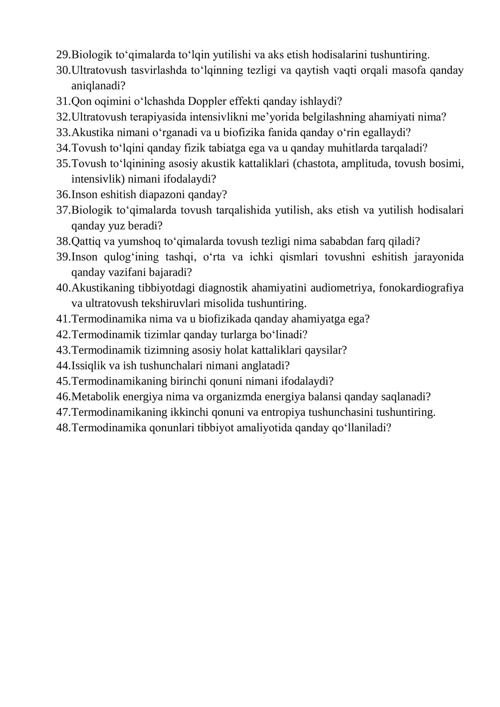Tibbiy va biologik fizika fanidan ON savollari 2