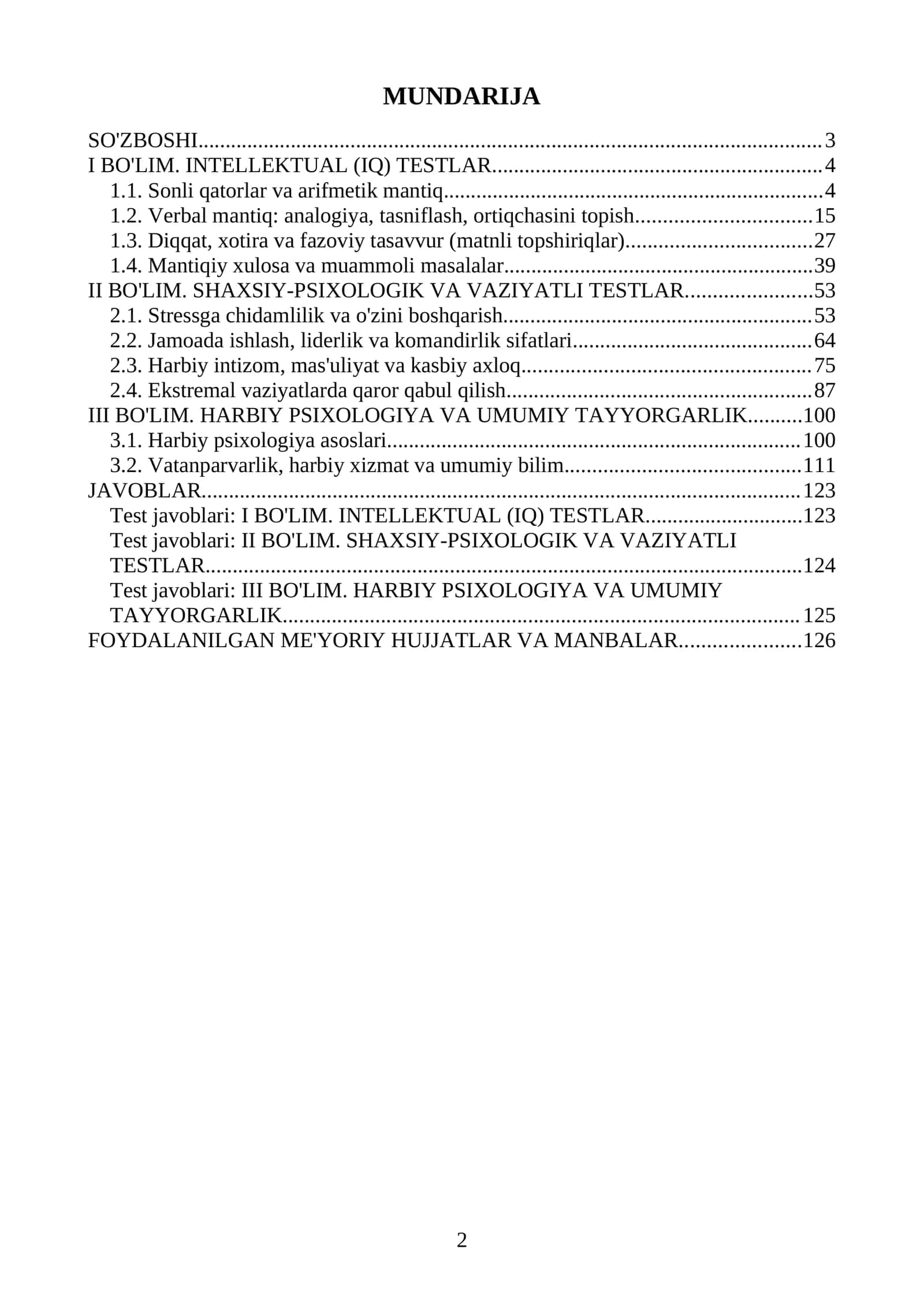 Safdorlik va Ofitserlik lavozimlari uchun Psixologik tayyorgarlik savollari 1000 ta savol va javoblar 2