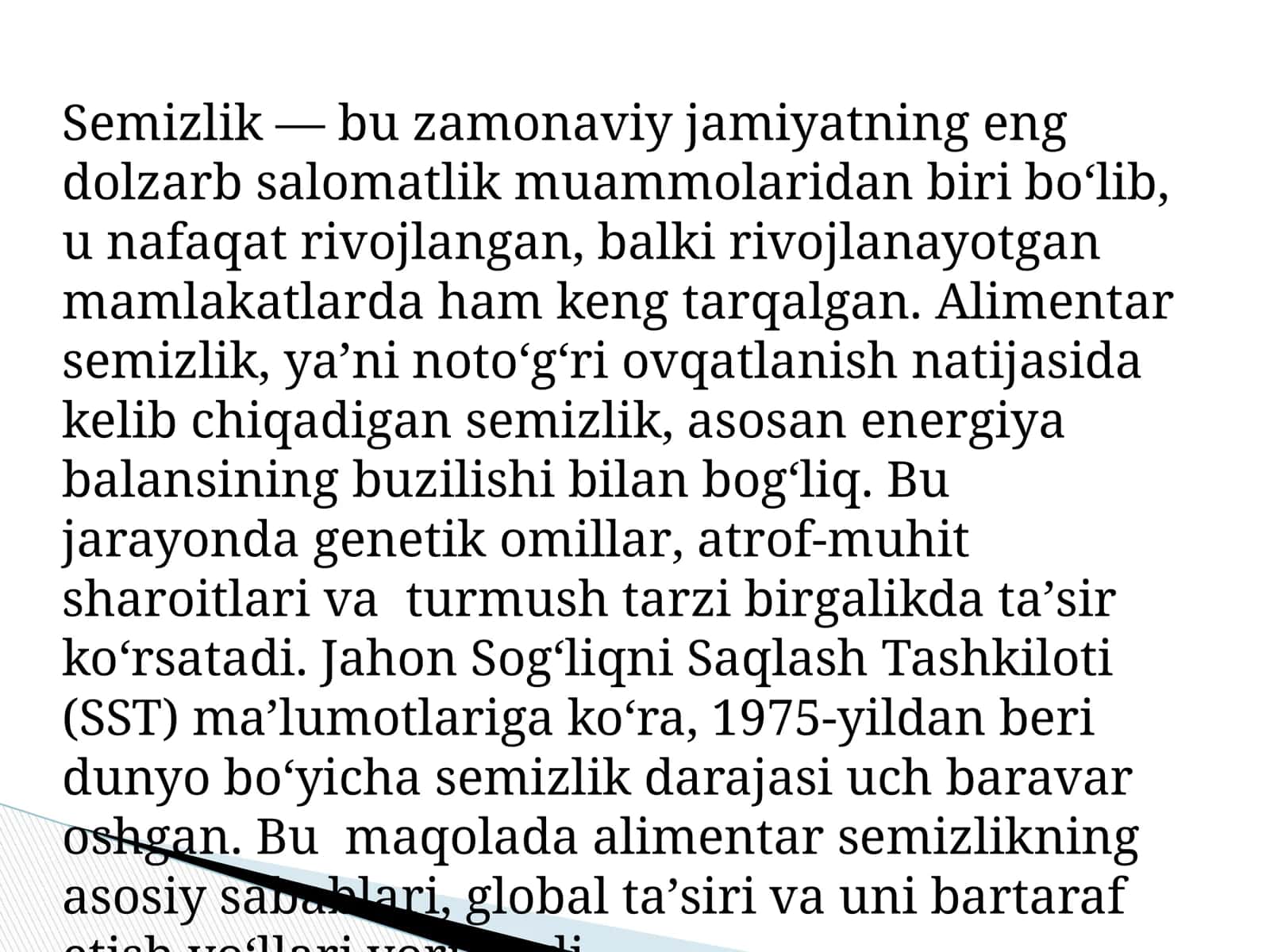 Semizlikni rivojlnishda genetik omillarning roli 2