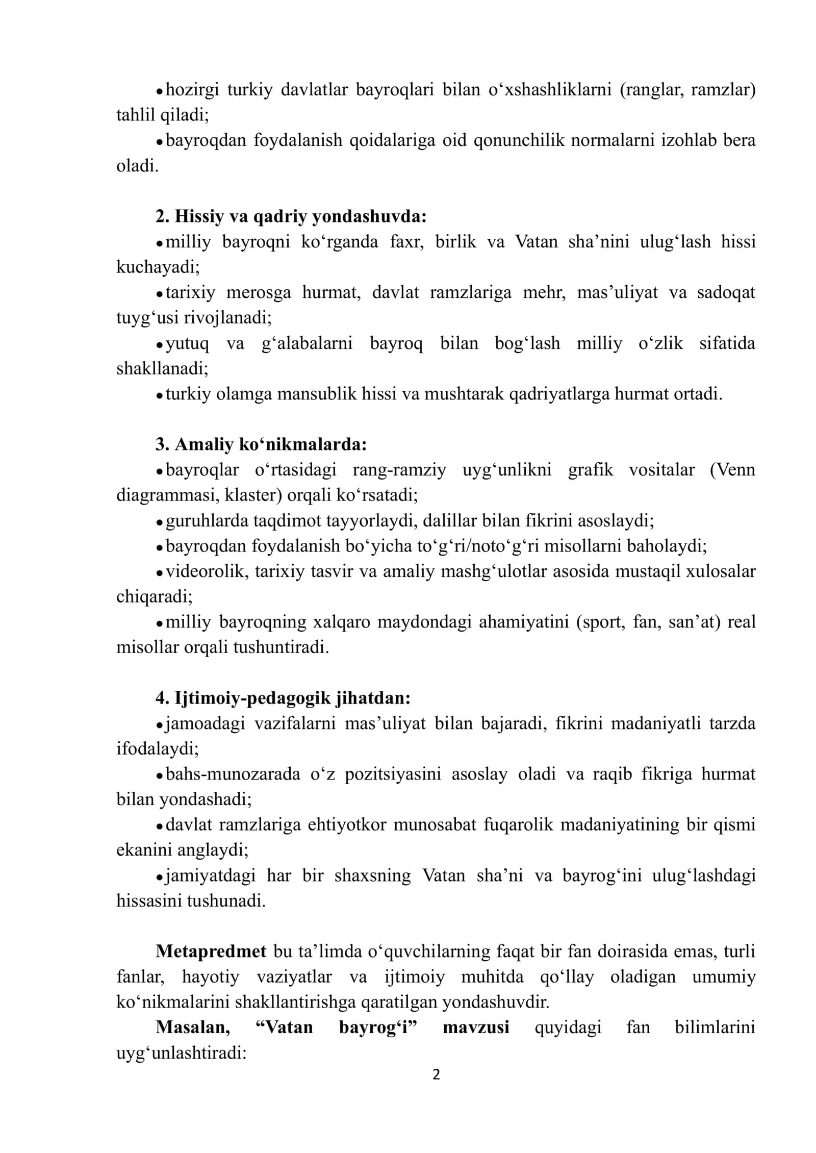 “Kelajak soati” darsining 9–11-sinflar uchun mashg‘ulot ssenariysi: 12-mavzu: “O‘zbekiston bayrog‘i” 2