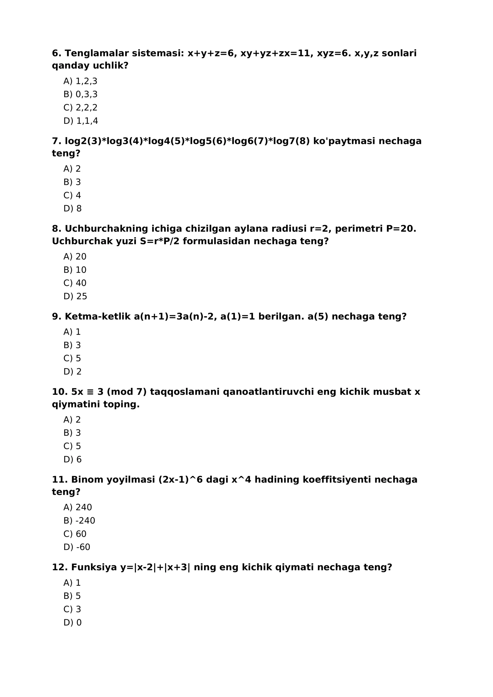 1-bosqich test savollari to'plami 2