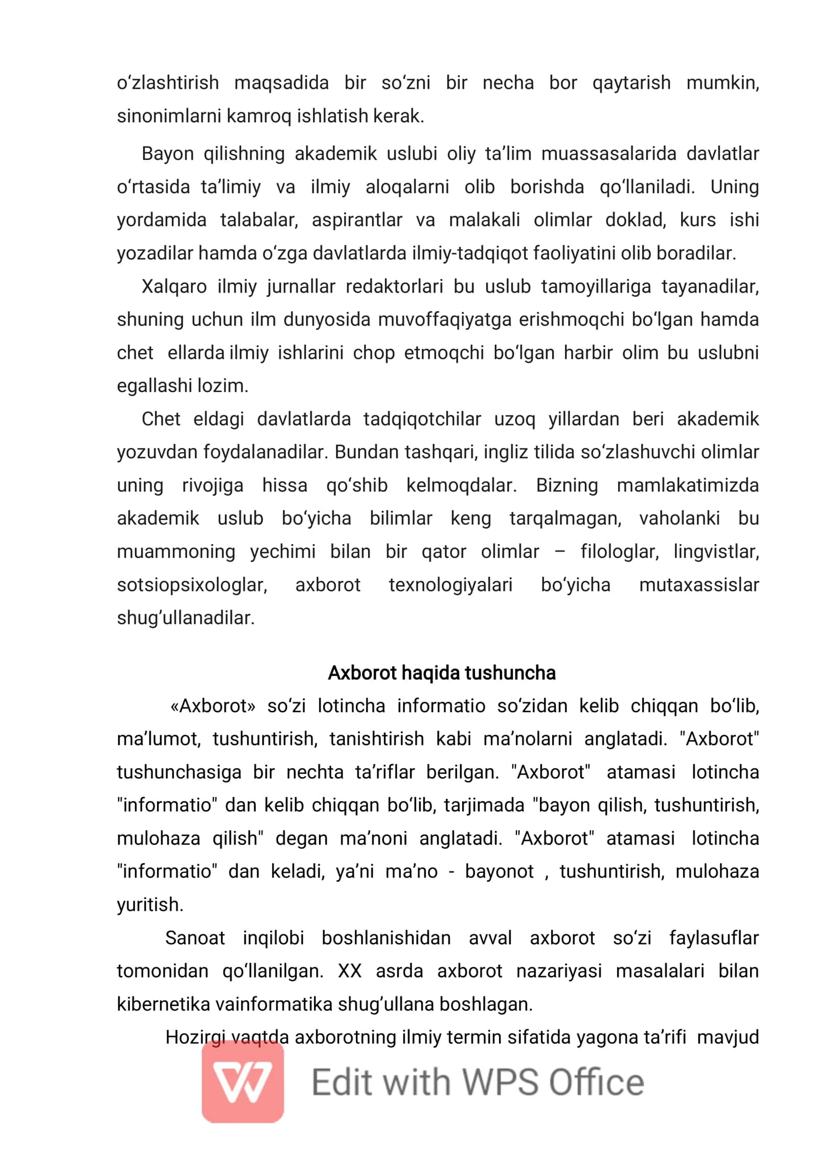 Akademik yozuv va axborot. Axborot turlari 2