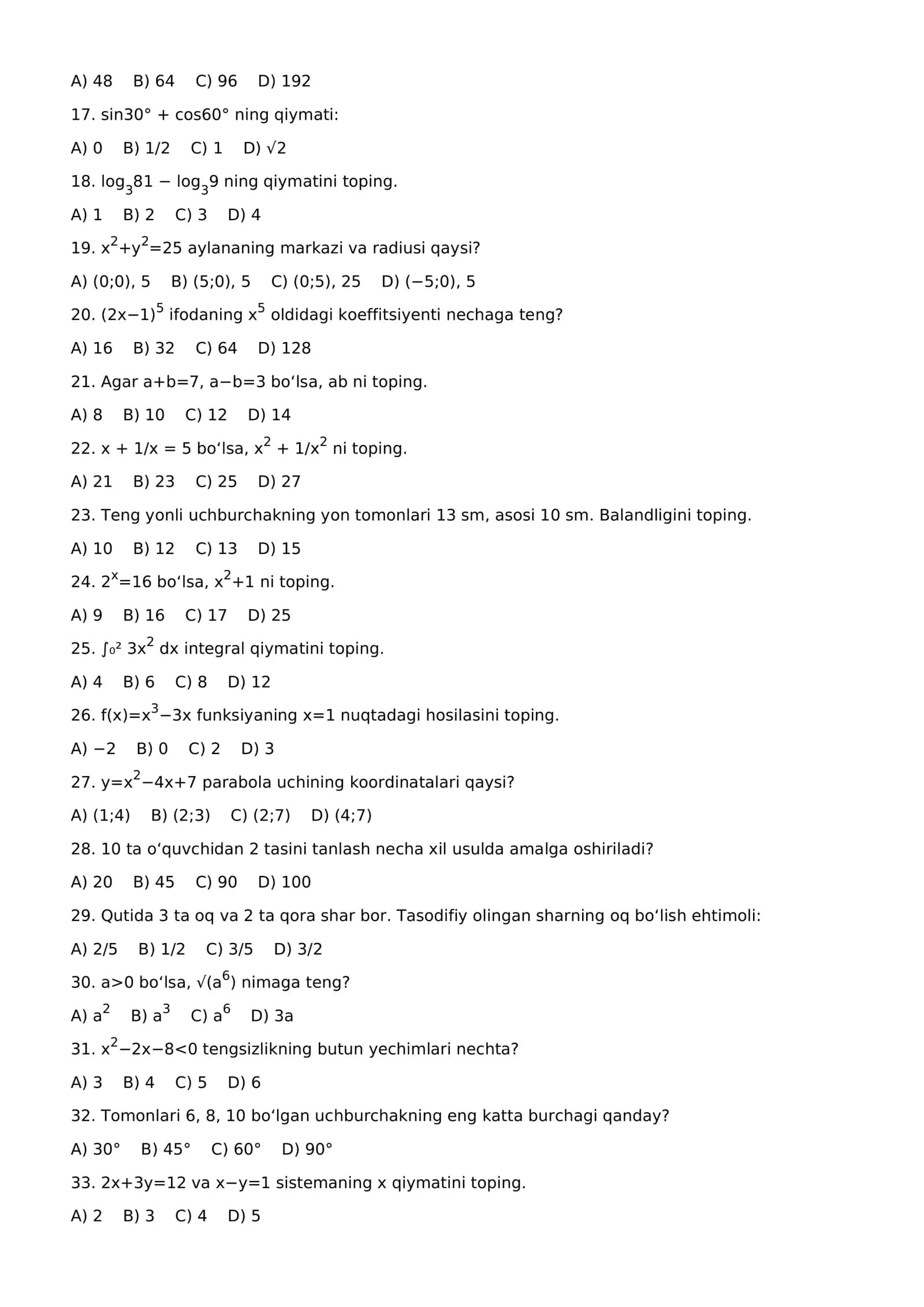 matematika milliy sertifikatga tayyorgarlik 2