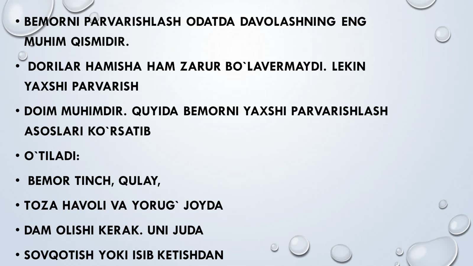 BEMORLARNI UMUMIY PARVARISHLASH Taqdimot (37) 2