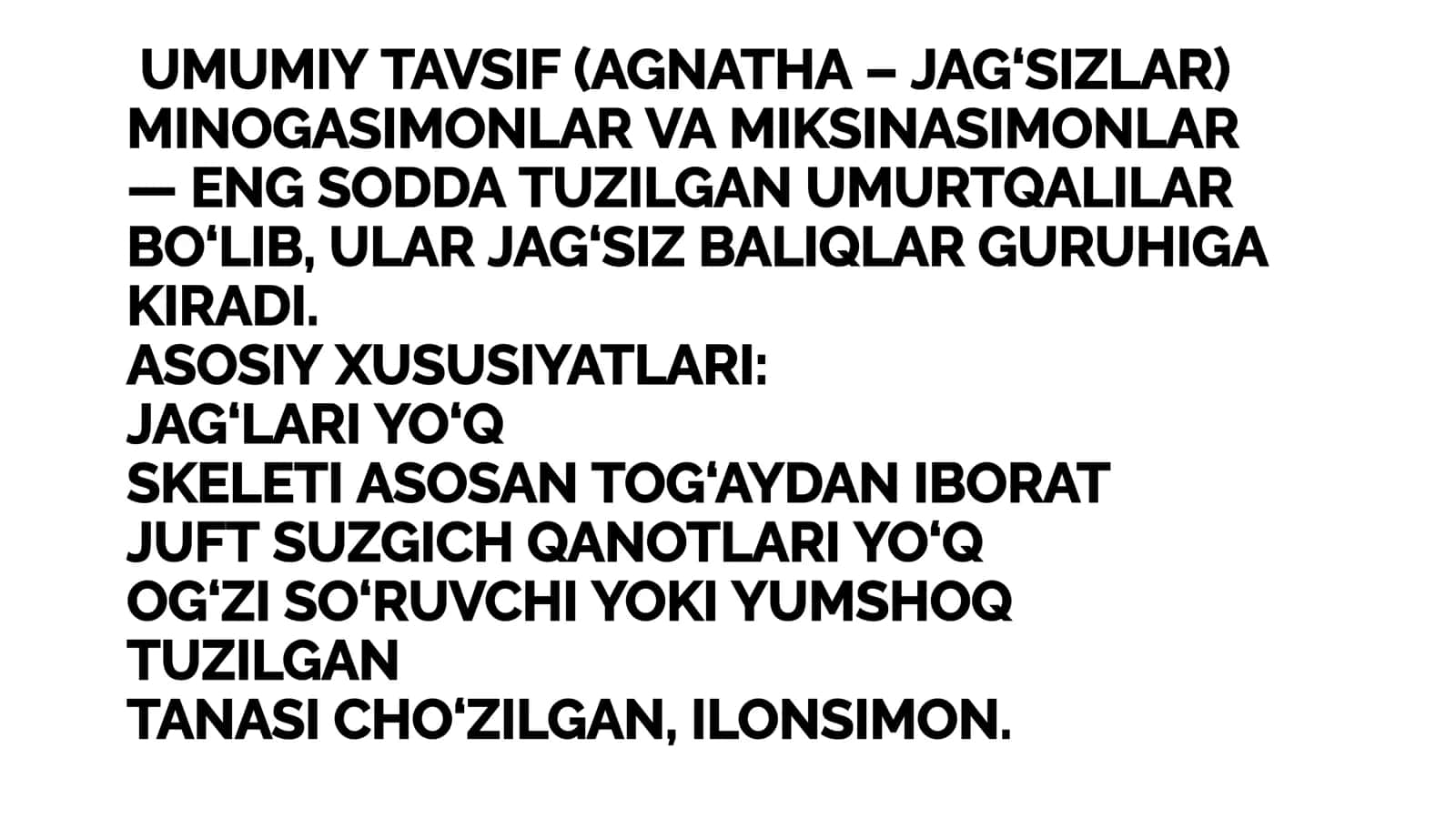 MINOGASIMONLAR PETPOMYZONTIFORMES VA MIKSINASIMONLAR MIYXINIFORMES TURKUMLARI, EKOLOGIYASI VA TURKUMLARI 2
