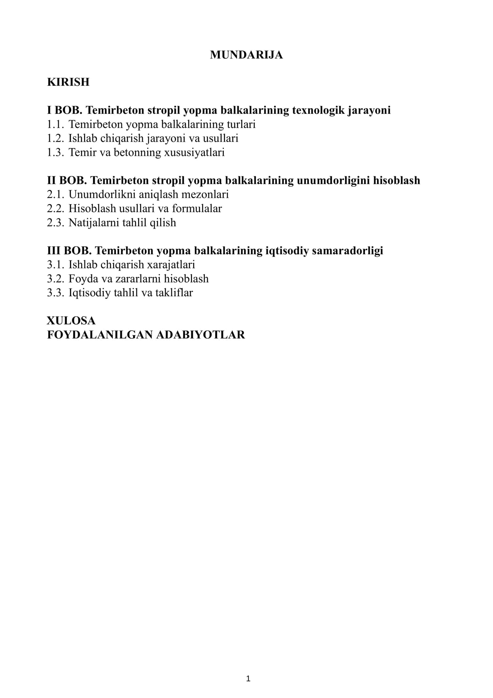 Temirbeton stropil yopma balkalarni ishlab chiqarish unumdorligini hisoblash 2