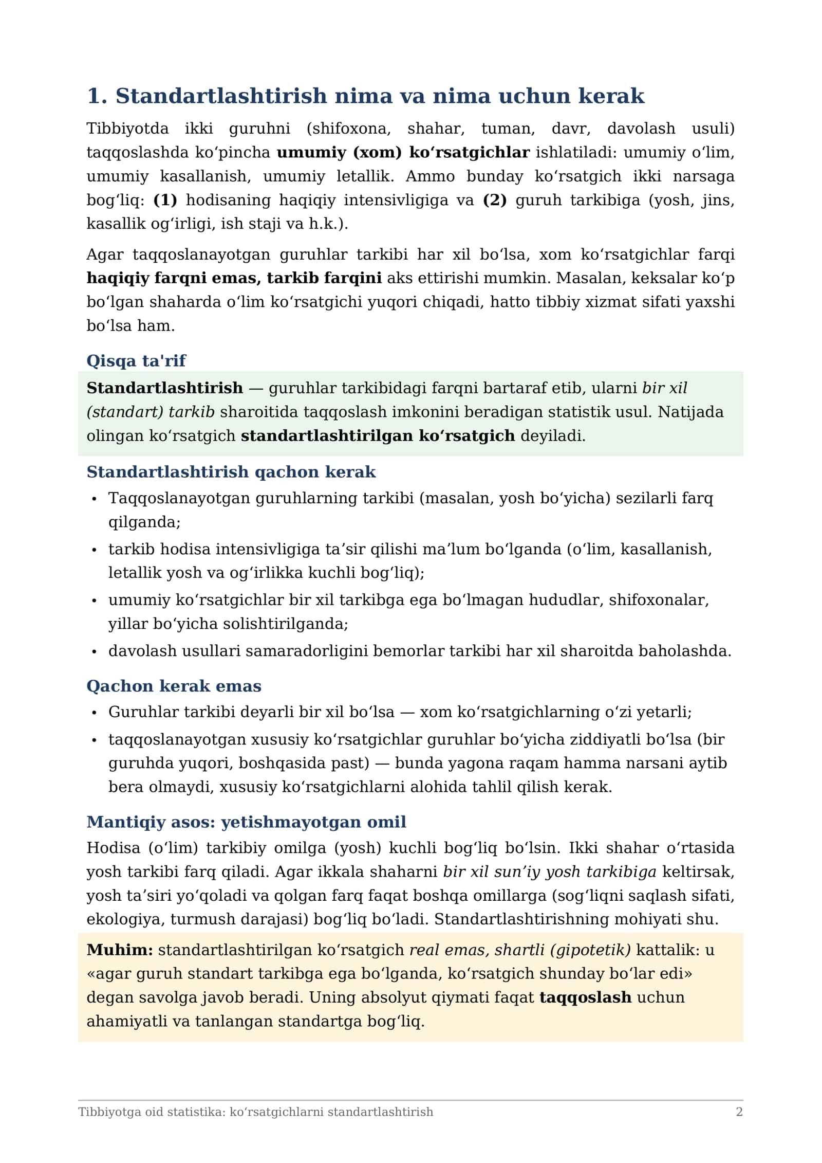 Tibbiyotga oid statistika: koʻrsatgichlarni standartlashtirish 2