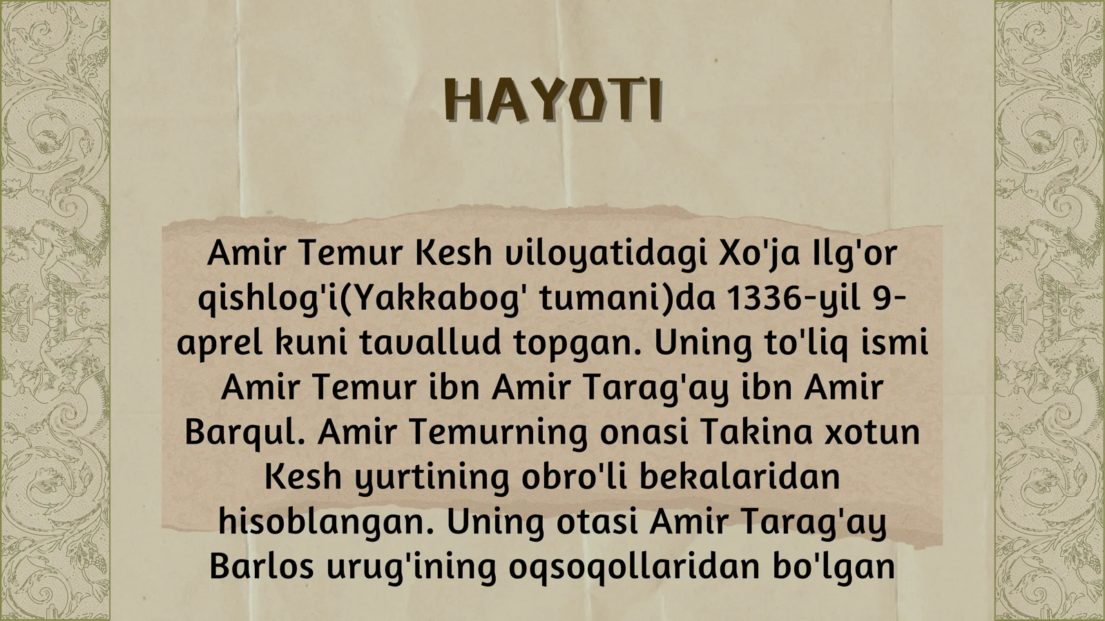 AMIR TEMUR HAYOTI VA YOSHLIGI 2