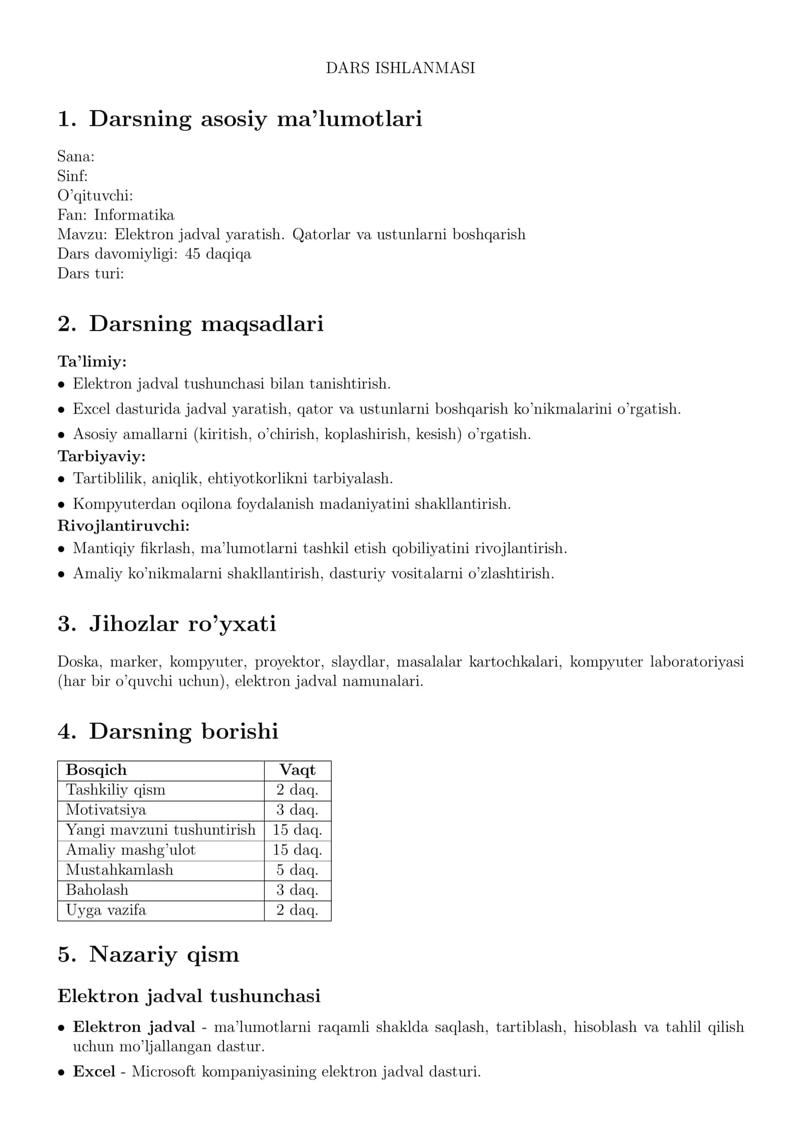 Informatika 10-sinf 3-chorak dars ishlanmalar to'plami 2