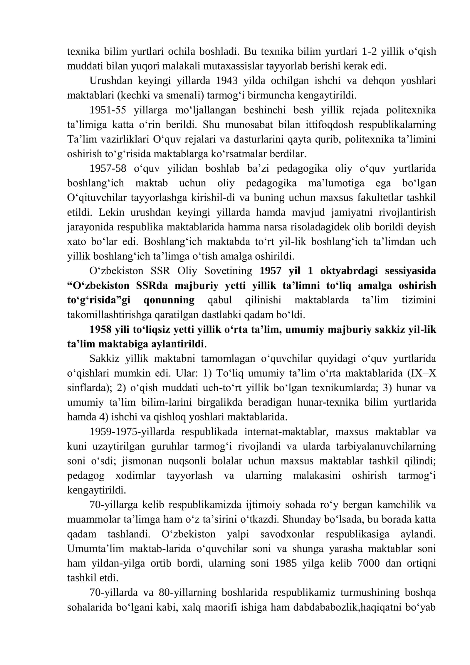 1945-1990 YILLARDA O‘ZBEKISTONDA TA’LIM TIZIMI VA PEDAGOGIK FIKRLAR RIVOJI 2