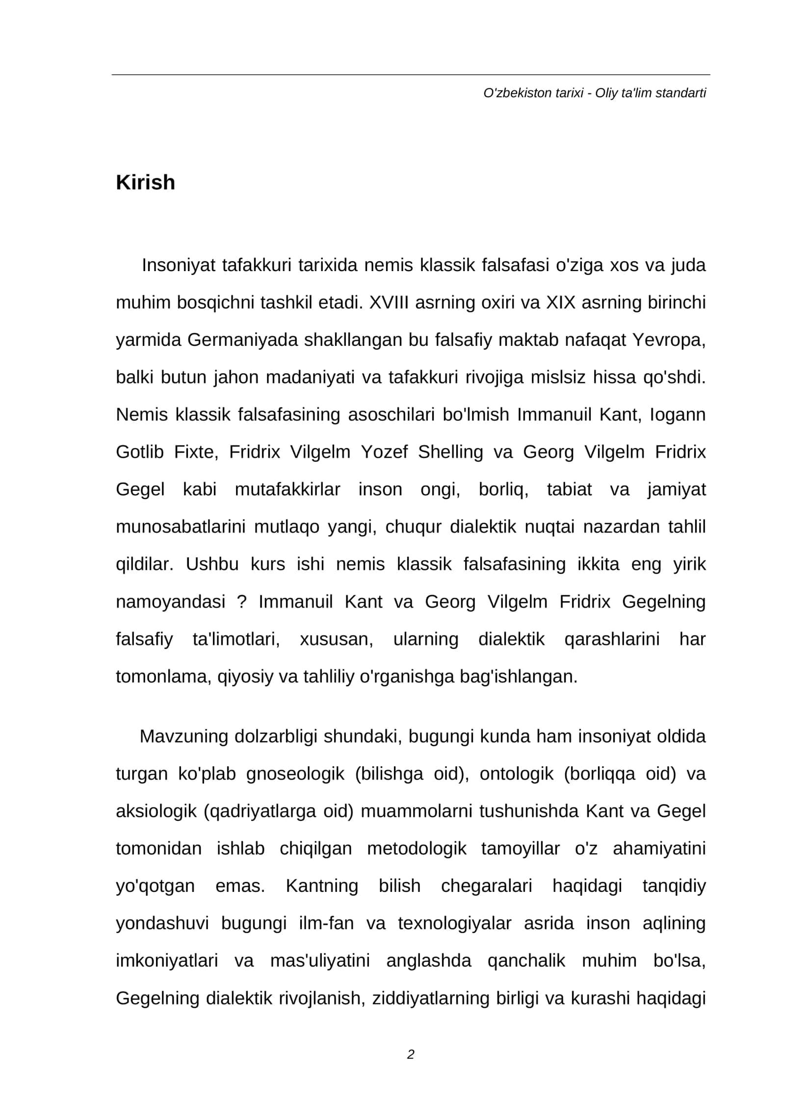 Nemis klassik falsafasi: Kant va Gegel dialektikasi 2