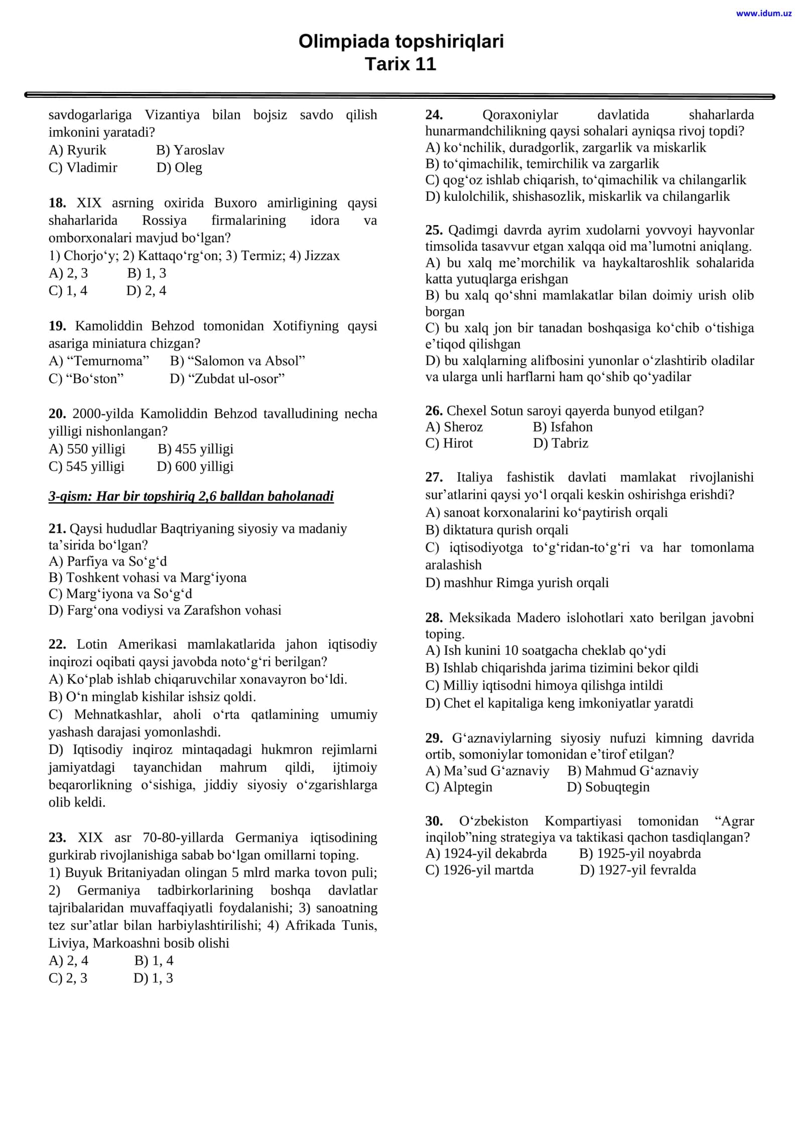 Olimpiada topshiriqlari 2
