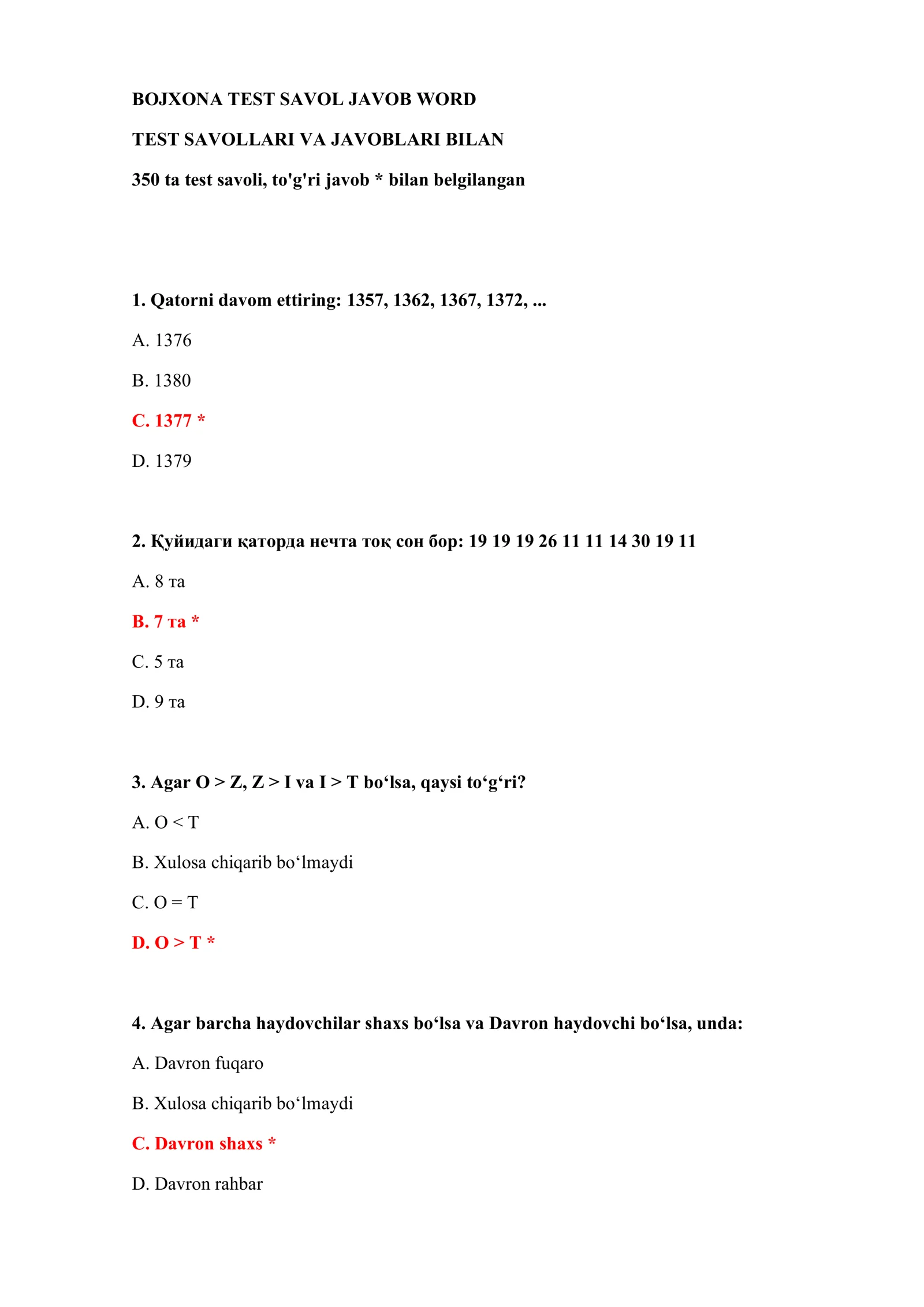 BOJXONA TEST SAVOL JAVOB WORD 2