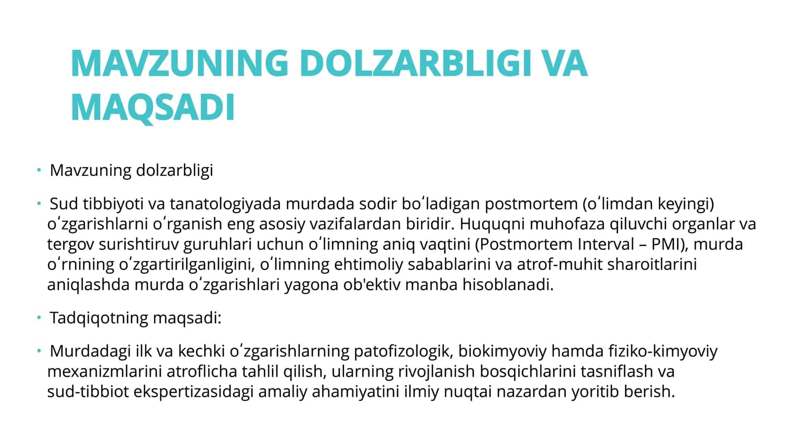 Murdani ilk va kechgi oʻzgarishlari 2