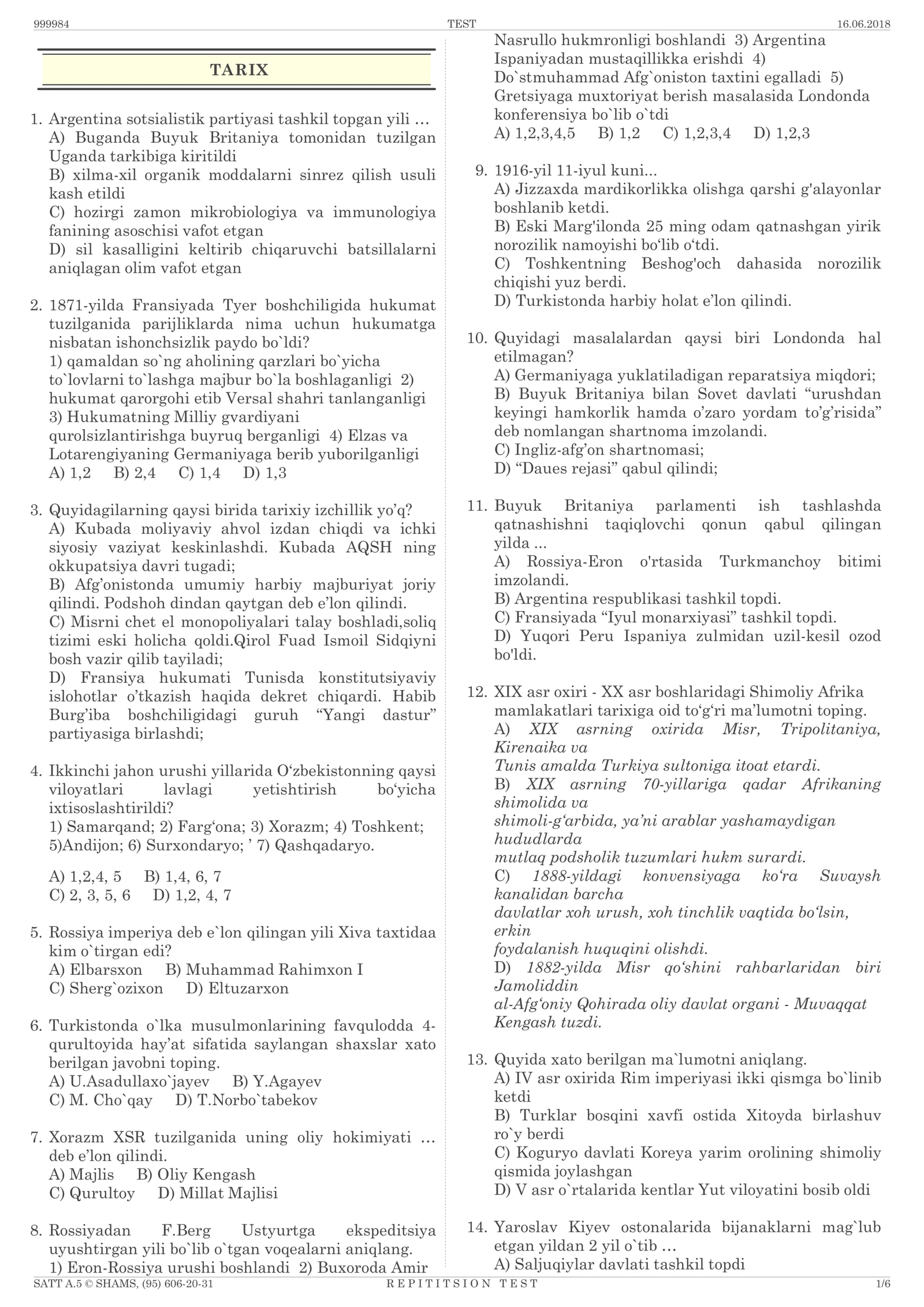 REPETITION DTM TEST SAVOLLAR KITOBI 2