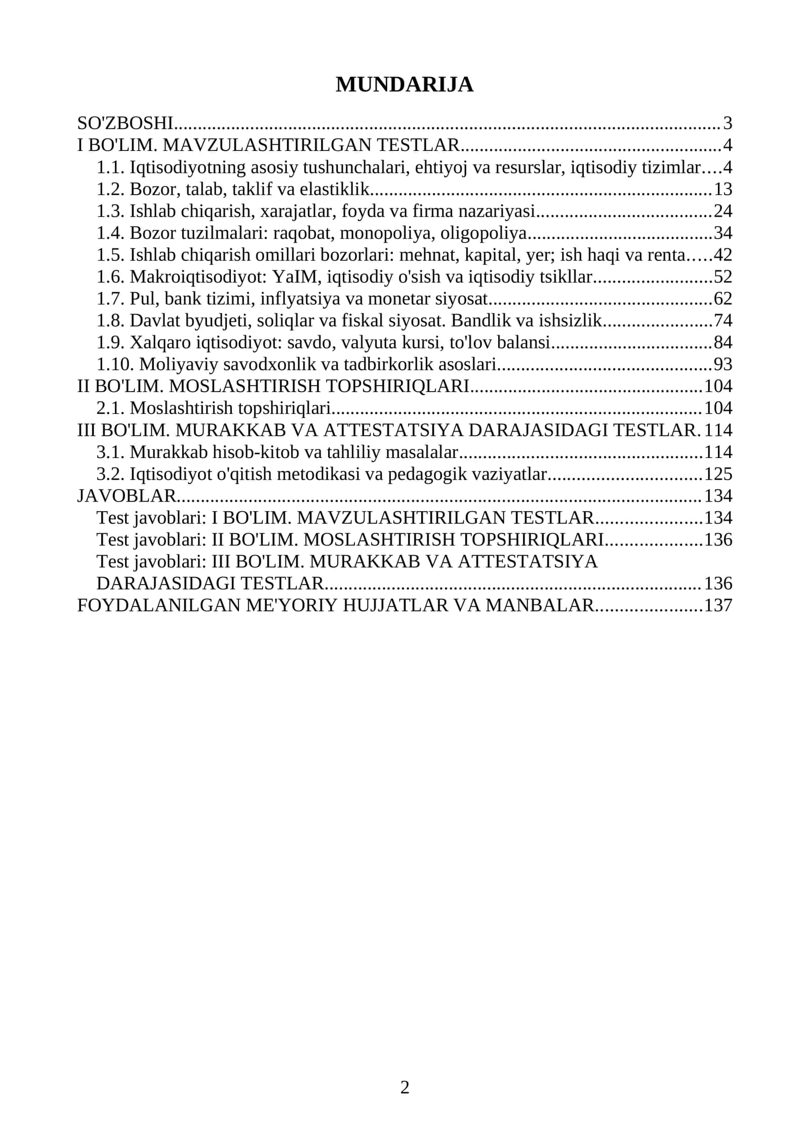 Iqtisodiyot Milliy sertifikat va attestatsiya savollari. Testlar 1000 ta javoblari bilan 2