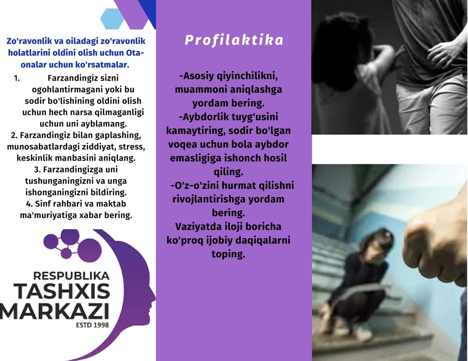 Zo'ravonlik va oiladagi zo'ravonlik holatlarini oldini olish uchun Ota-onalar uchun ko'rsatmalar 2