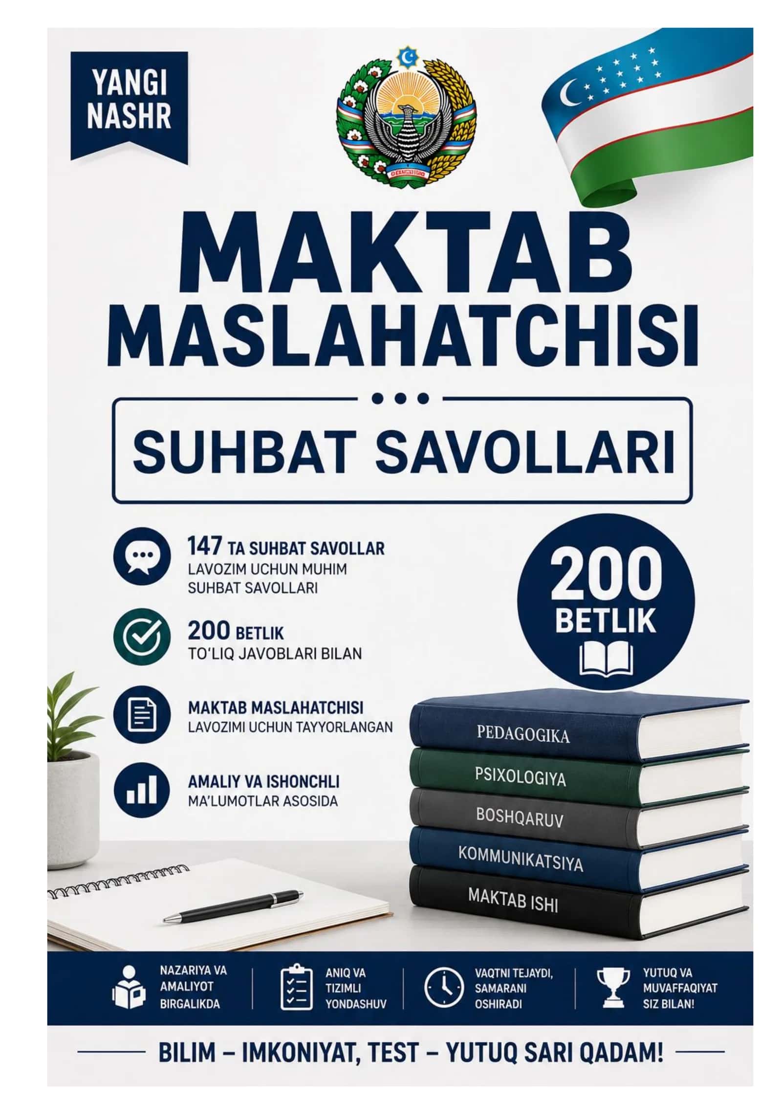 MAKTAB MASLAHATCHISI SAVOLLAR VA JAVOBLAR TO‘PLAMI 200 BETLIK 2
