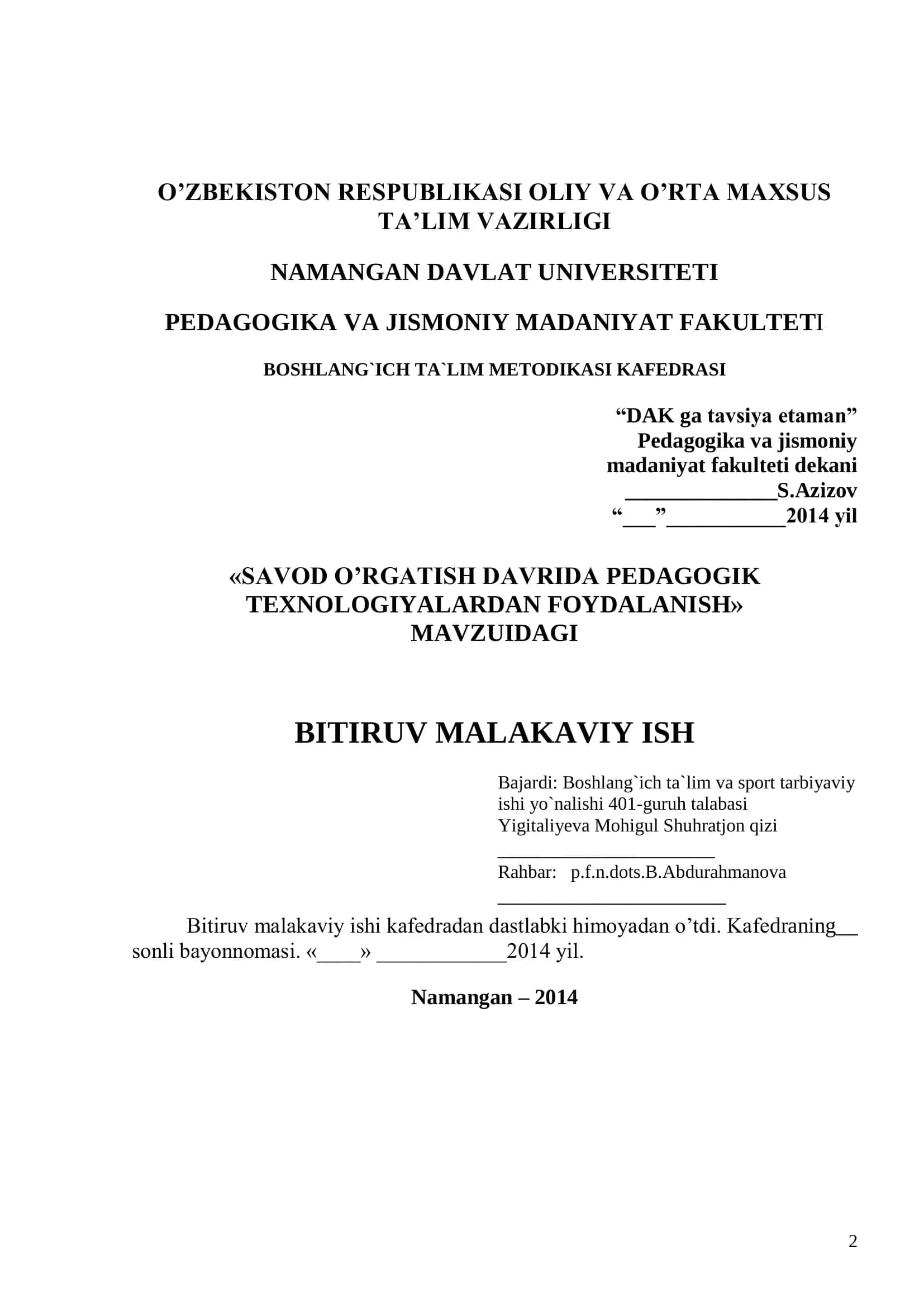 SAVOD O’RGATISH DAVRIDA PEDAGOGIK TEXNOLOGIYALARDAN FOYDALANISH 2