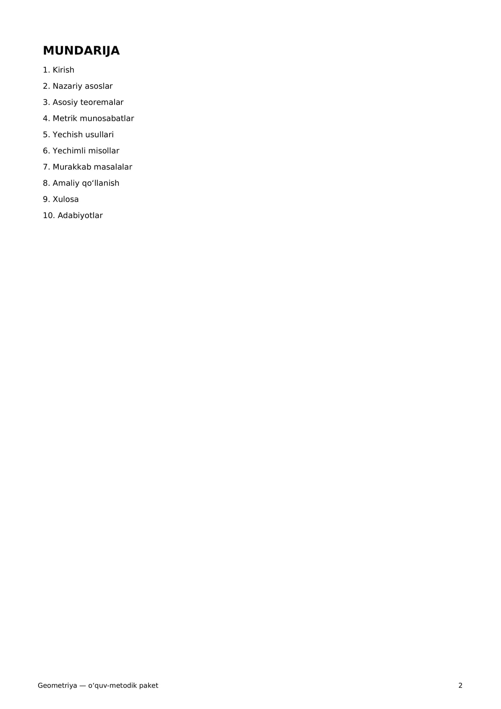 Geometriya — o‘quv-metodik paket 2