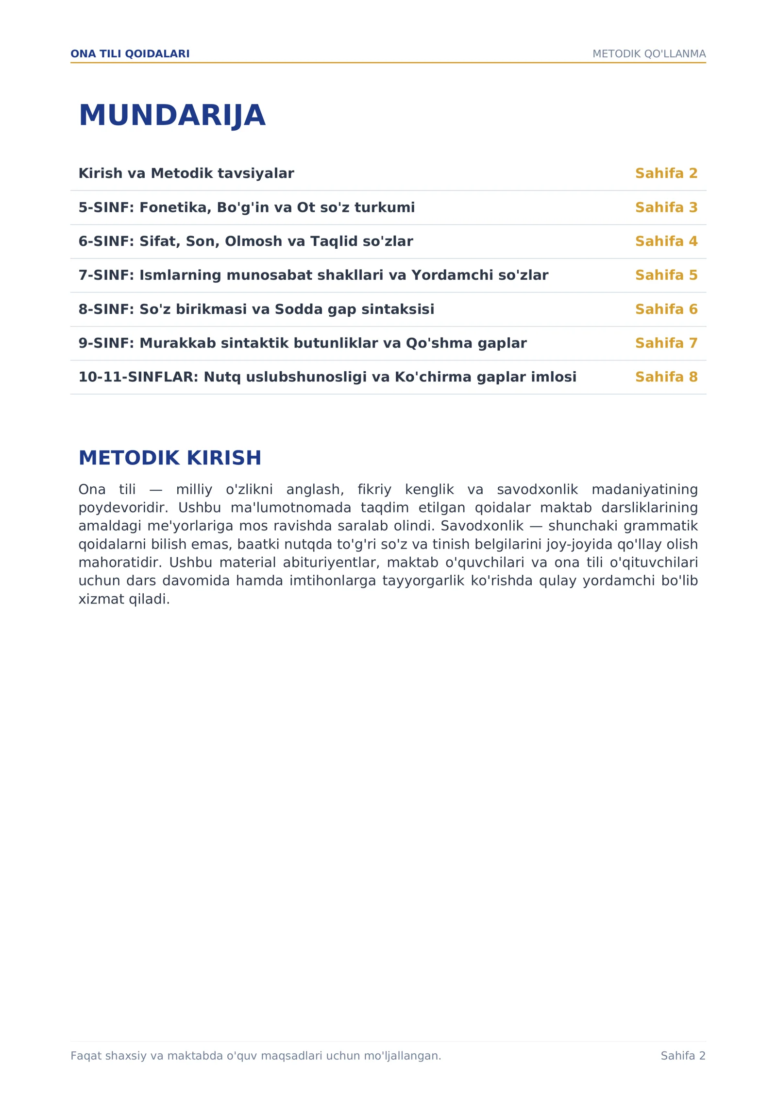 ONA TILI QOIDALARI | 5–11-SINF UCHUN QISQA VA TUSHUNARLI KONSPEKT 2