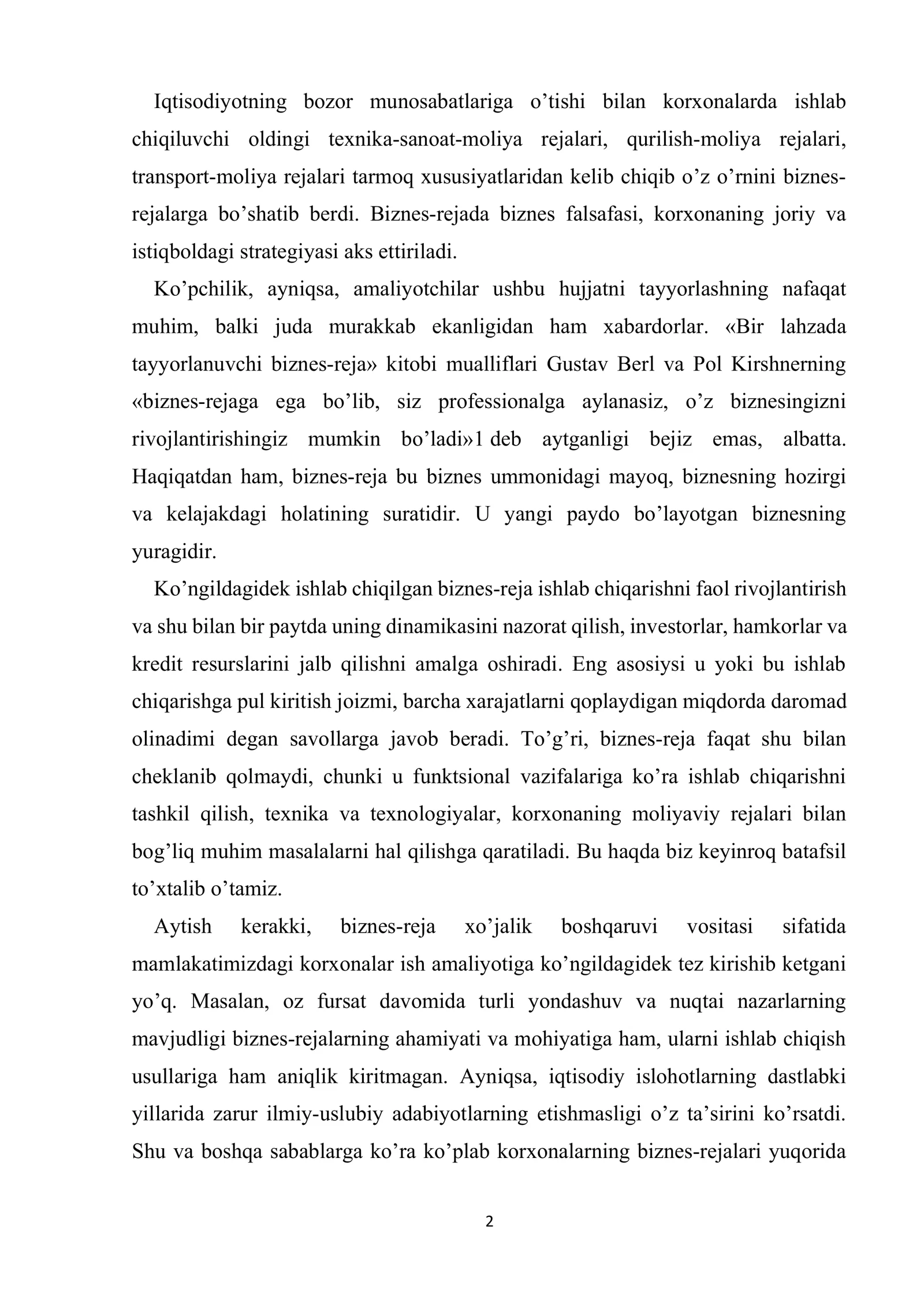 Korxona boshqaruvida biznes-reja ahamiyati 2